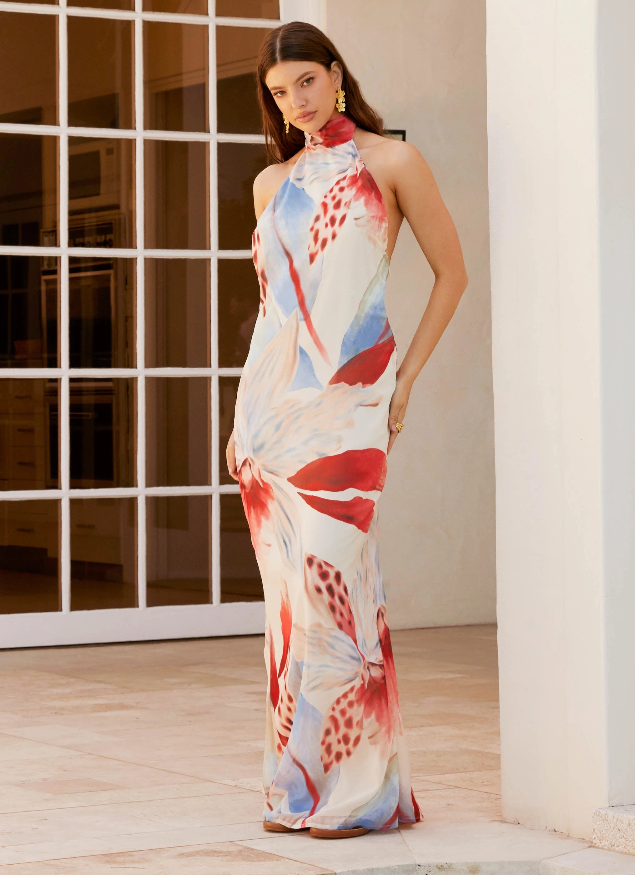 Bishop-Sleeve California Maxi Dress - Deep Sea Bloom