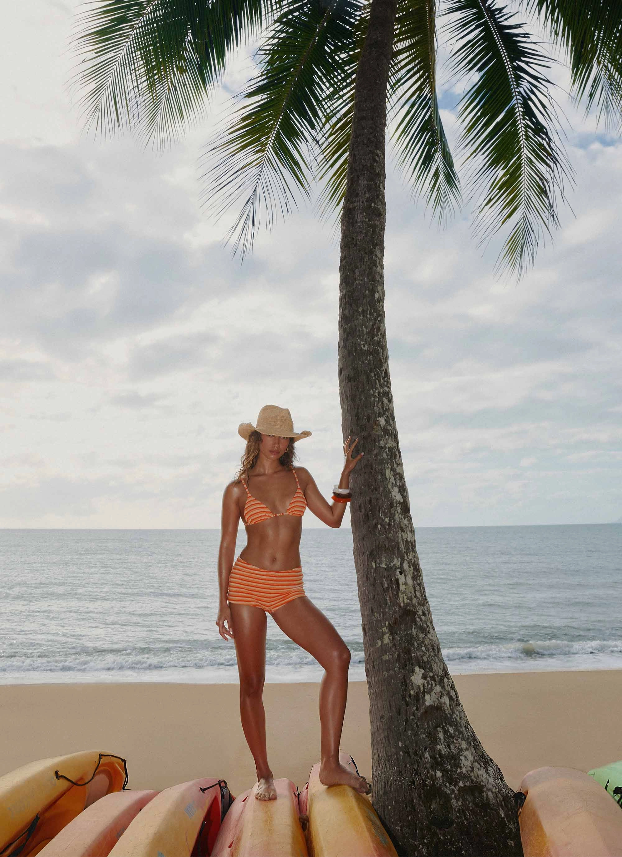 Calista Bikini Top - Orange Stripe Sun Protective UPF 50  Tropical Vacation