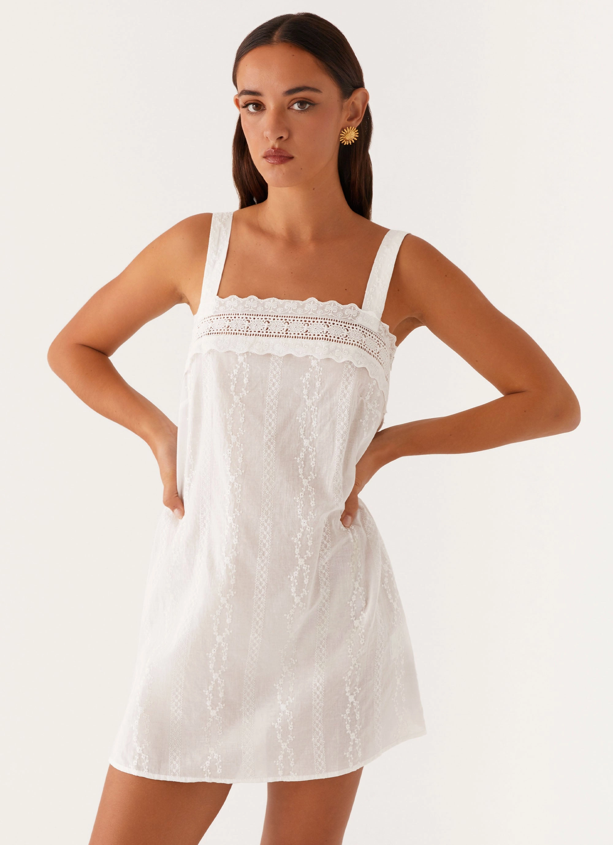 Calla Broderie Mini Dress - White Feminine Details Grace Color