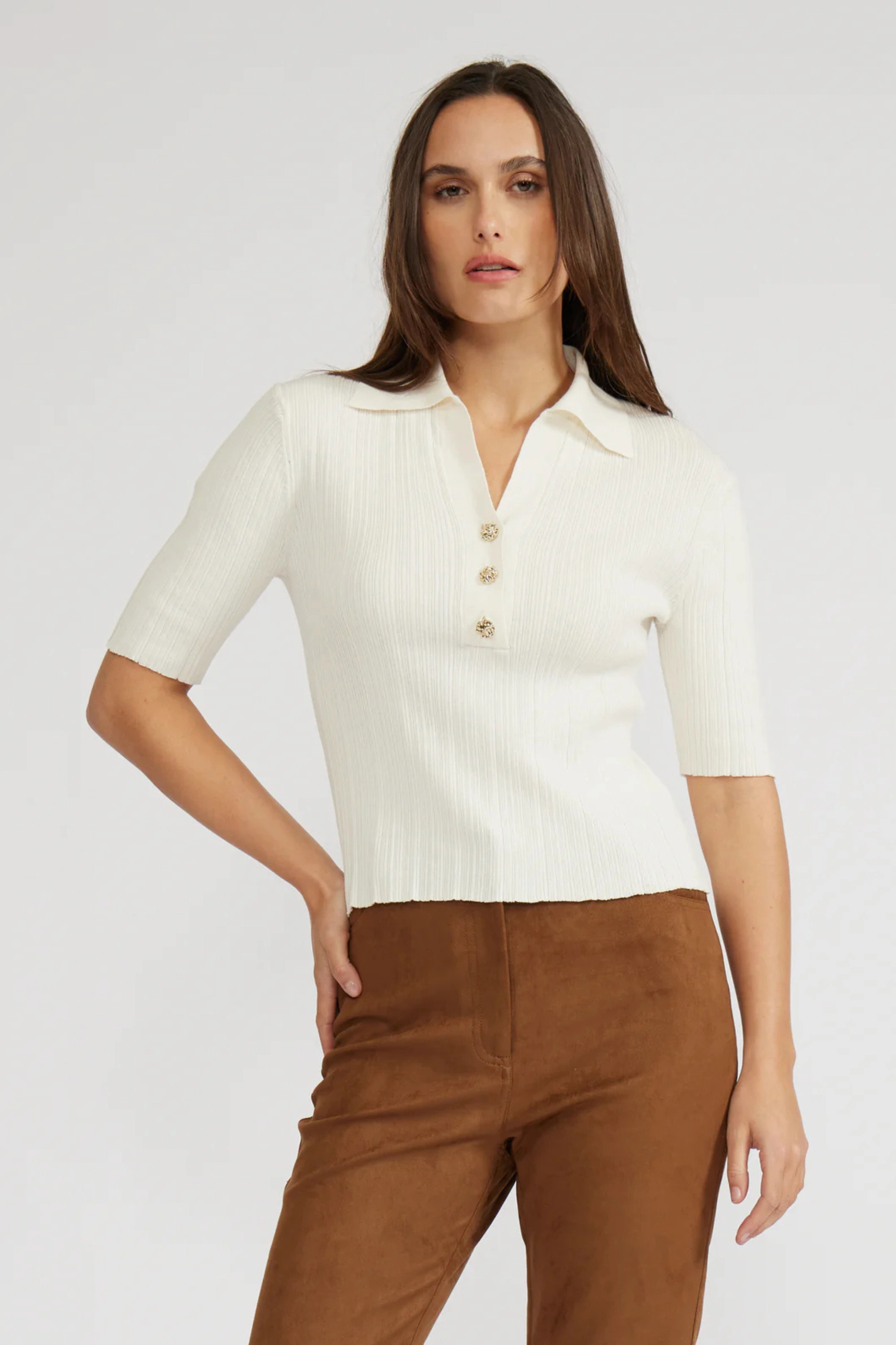 Ribbed Trim Callan Knit Top