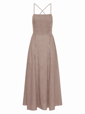 Minimalist fit-and-flare Callie Dress in Petite Mocha Gingham