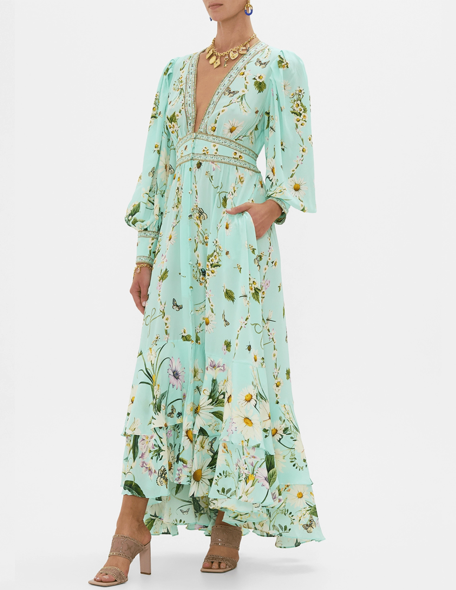 Noble Aura Camilla Button Front Maxi Dress