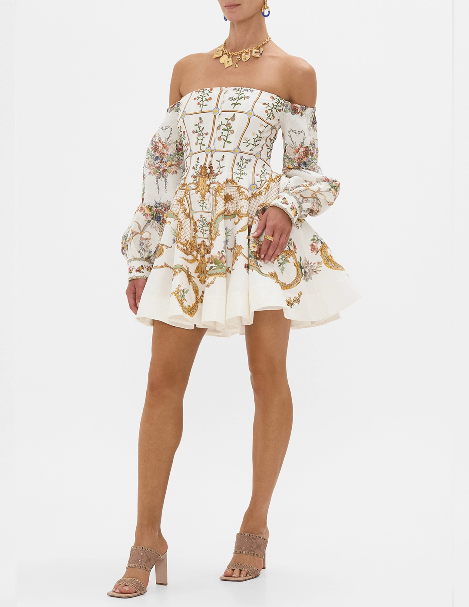 Stain Resistant Weave ComfortWaistband Camilla Seamed Off The Shoulder Mini Dress