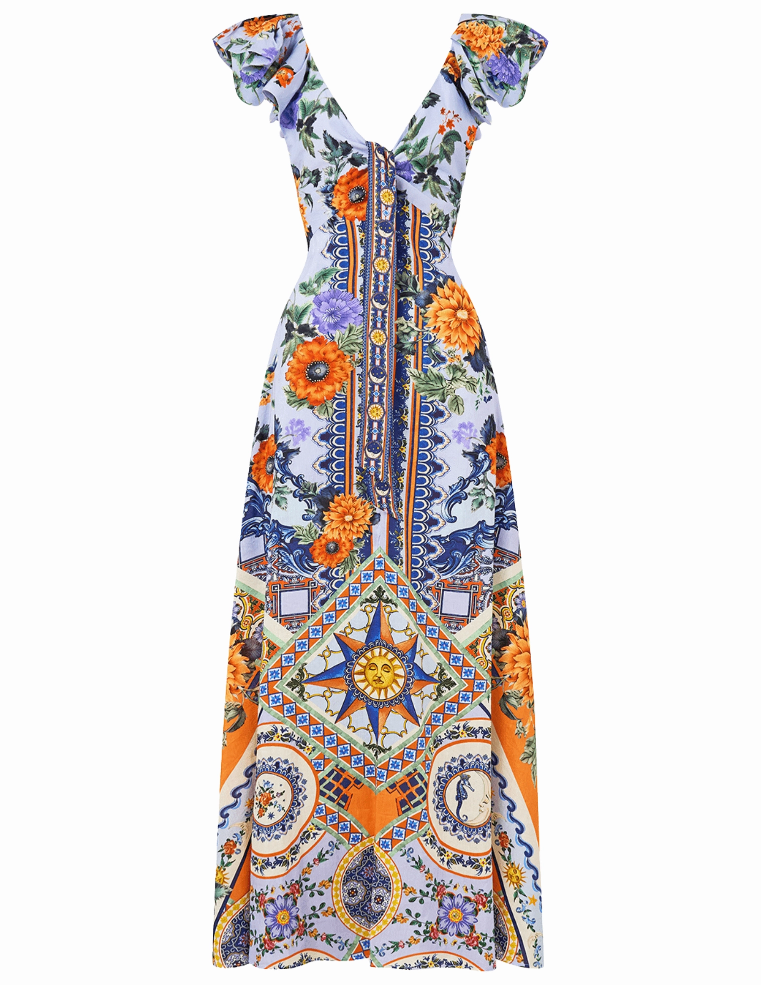 Relaxed fit wear Camilla Tie Front Frill Sleeve Maxi Dress