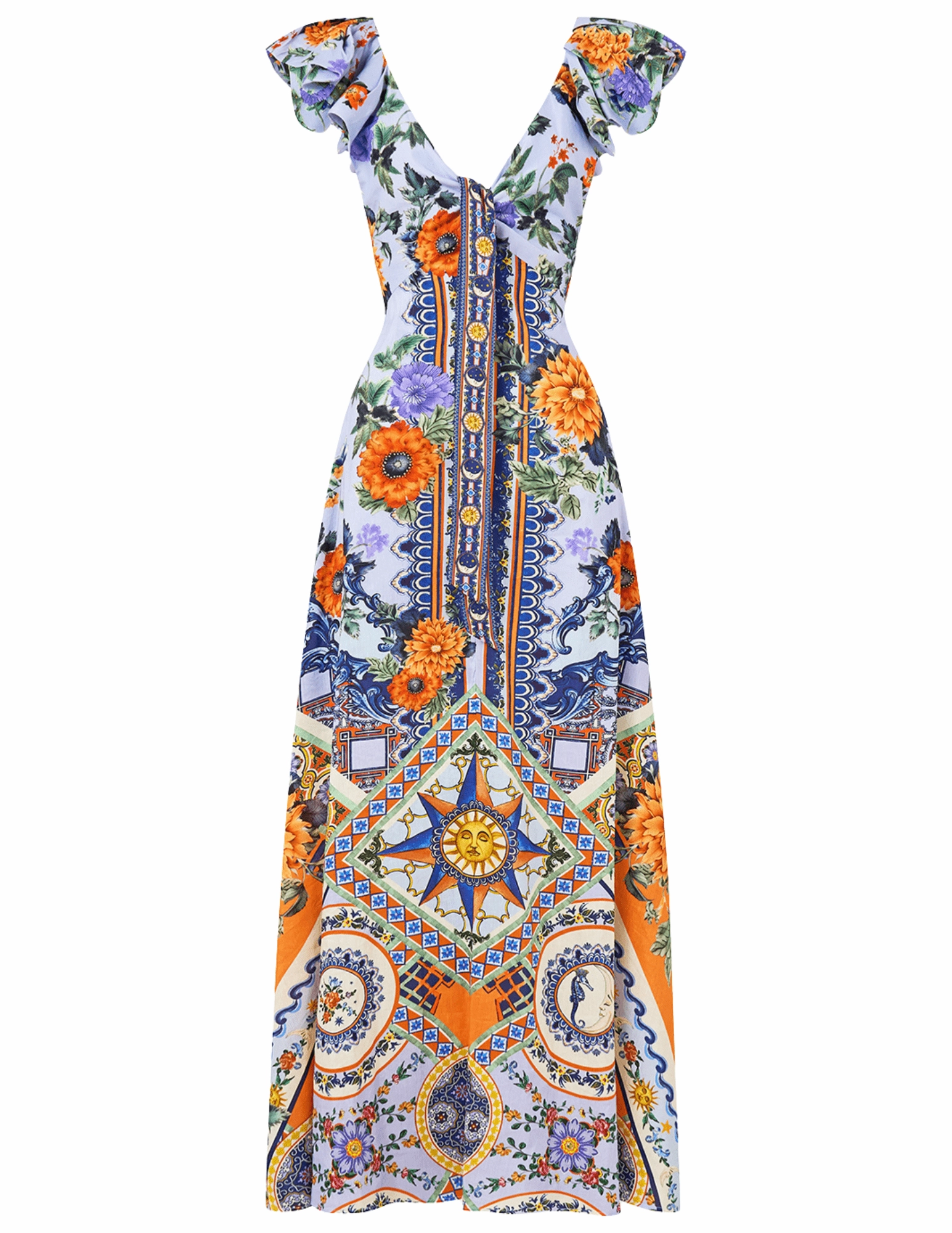 Camilla Tie Front Frill Sleeve Maxi Dress Subtle-Print