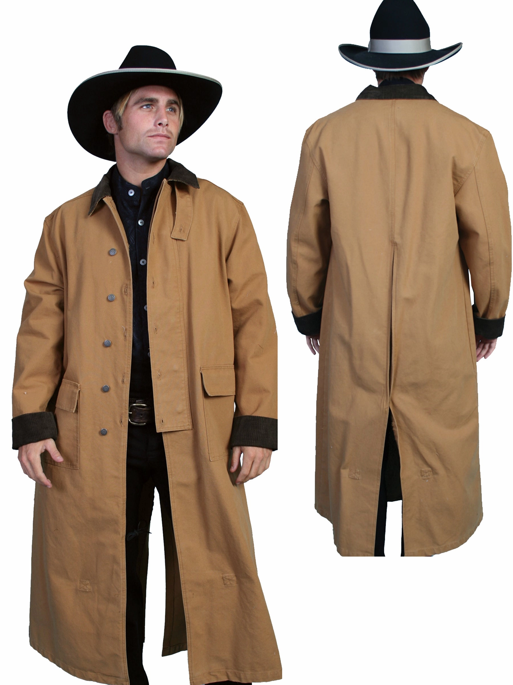 Scully RangeWear Mens Brown 100% Cotton Long Overcoat Duster Coat stand neck