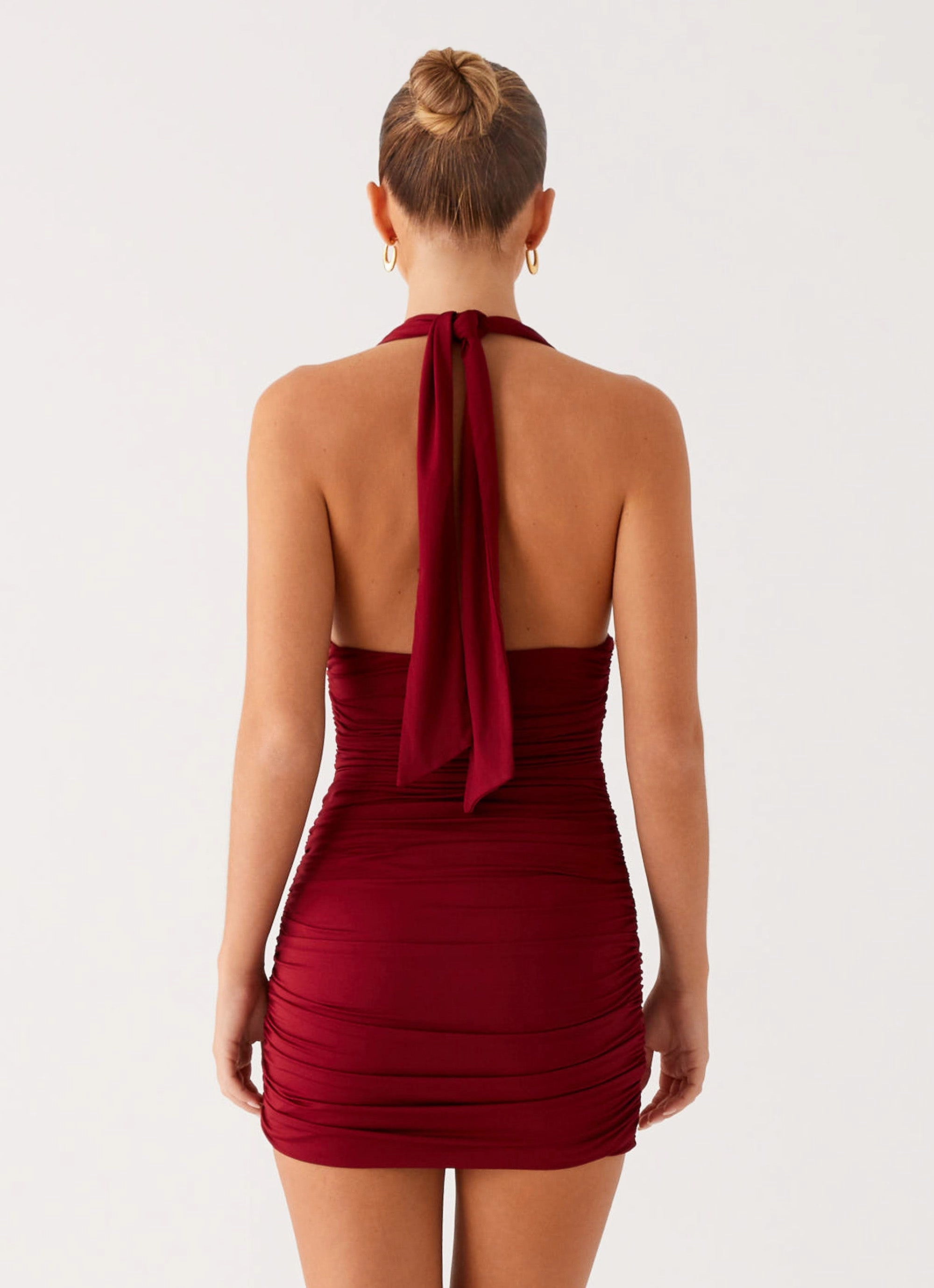 Abelia Halter Mini Dress - Maroon Street Mode