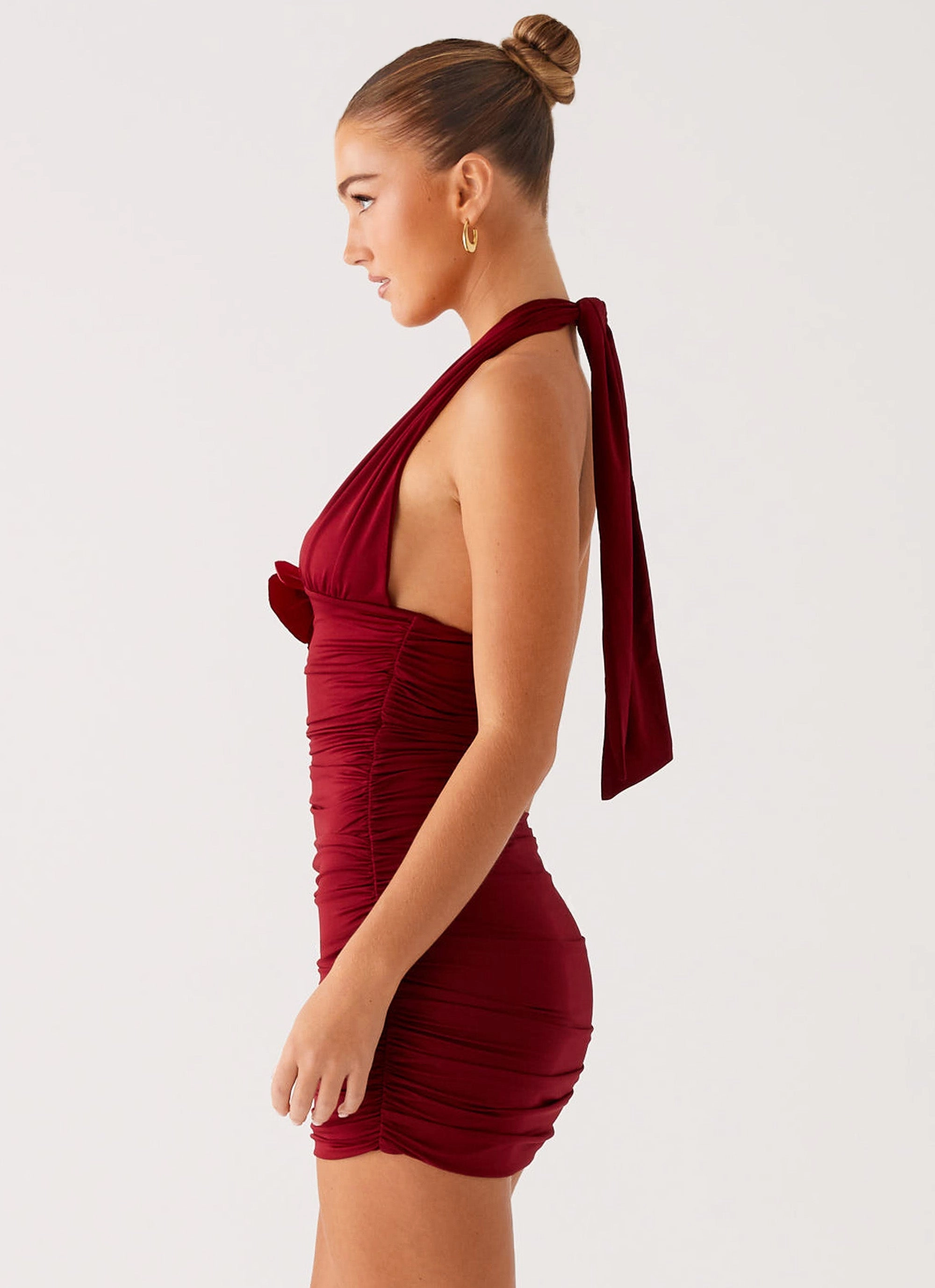 Abelia Halter Mini Dress - Maroon petite size