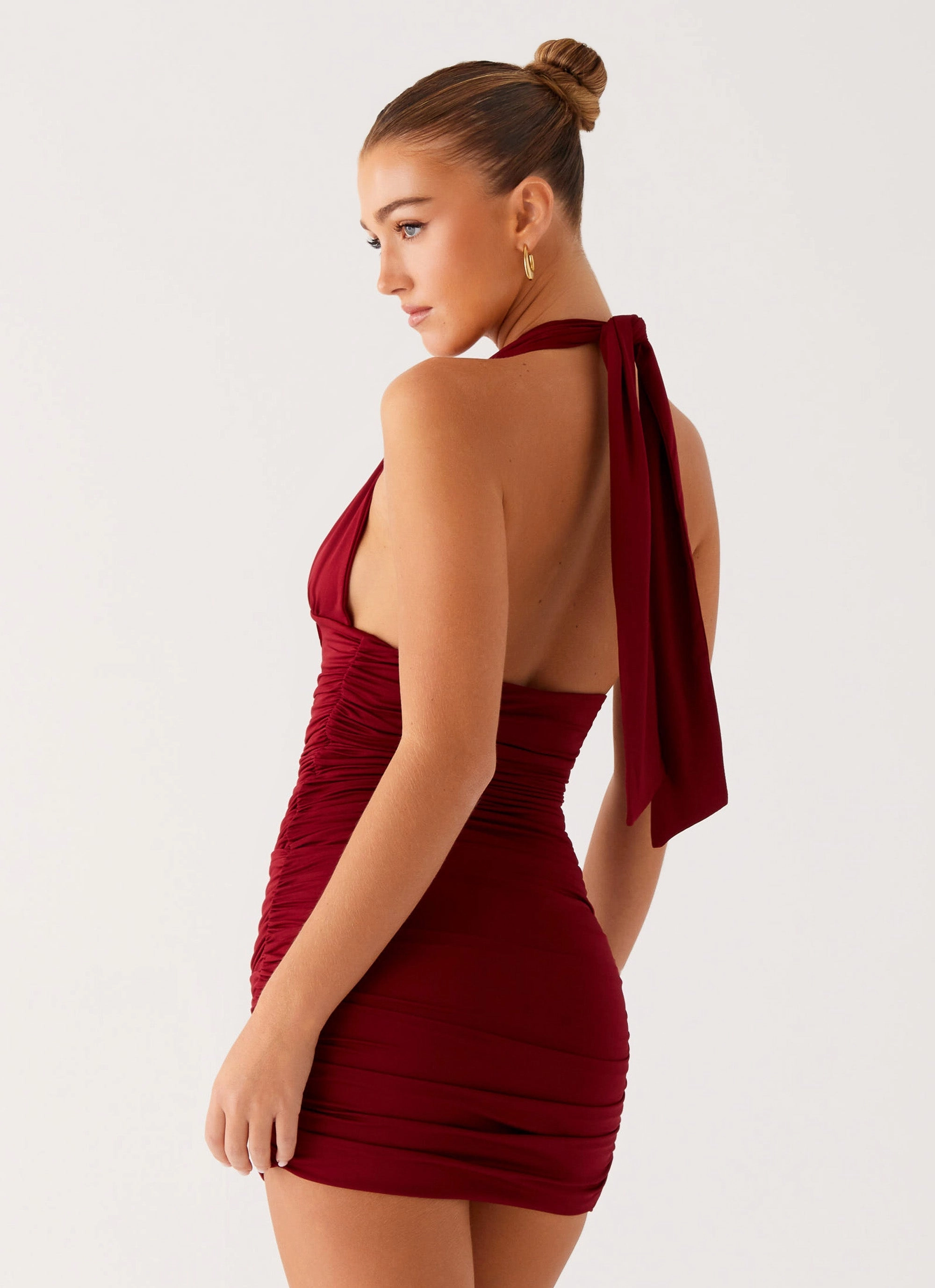 Abelia Halter Mini Dress - Maroon Waist Seam
