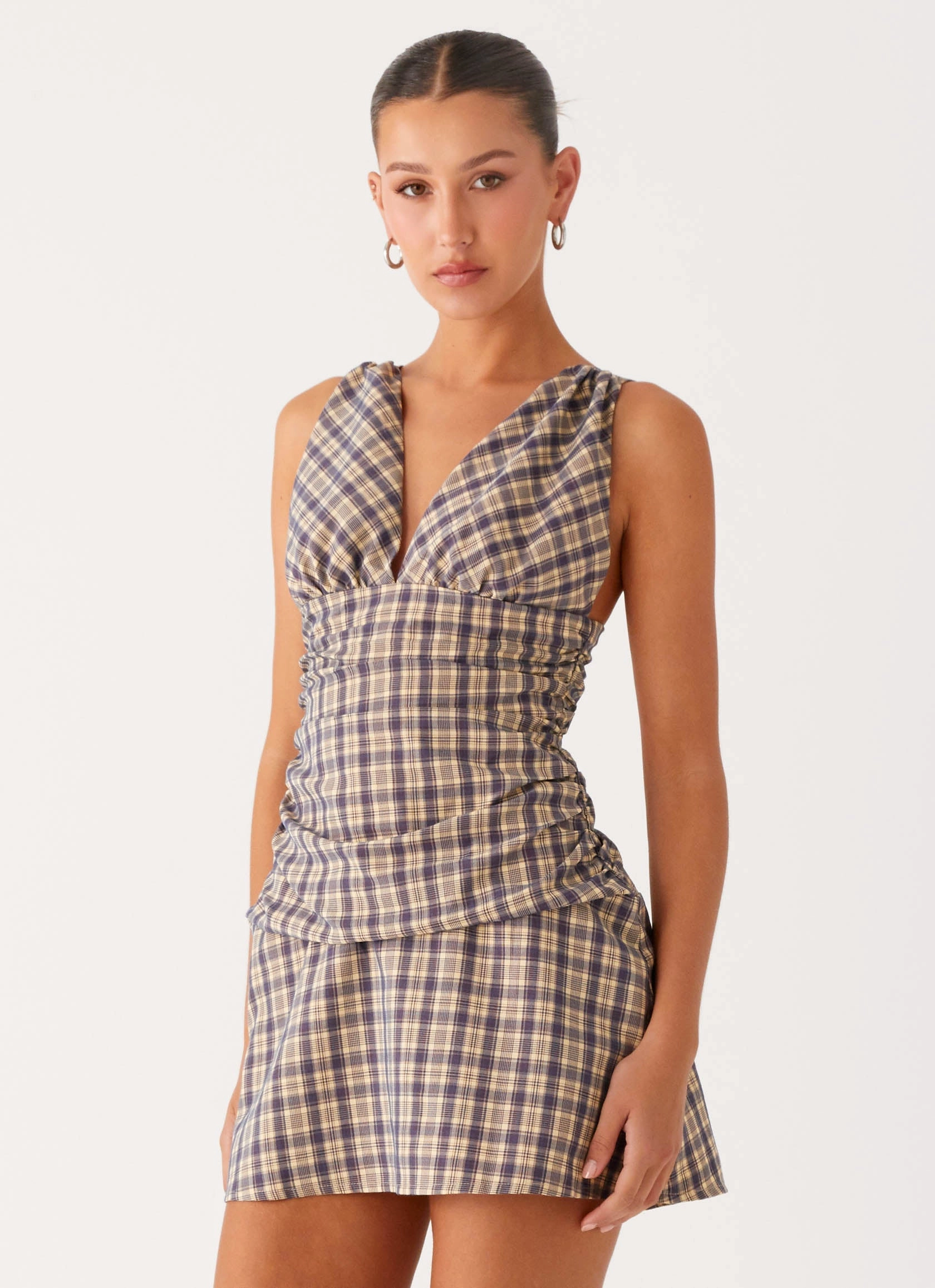 Casual Tone Timeless fitted silhouette Tablo Drop Waist Mini Dress - Check Print