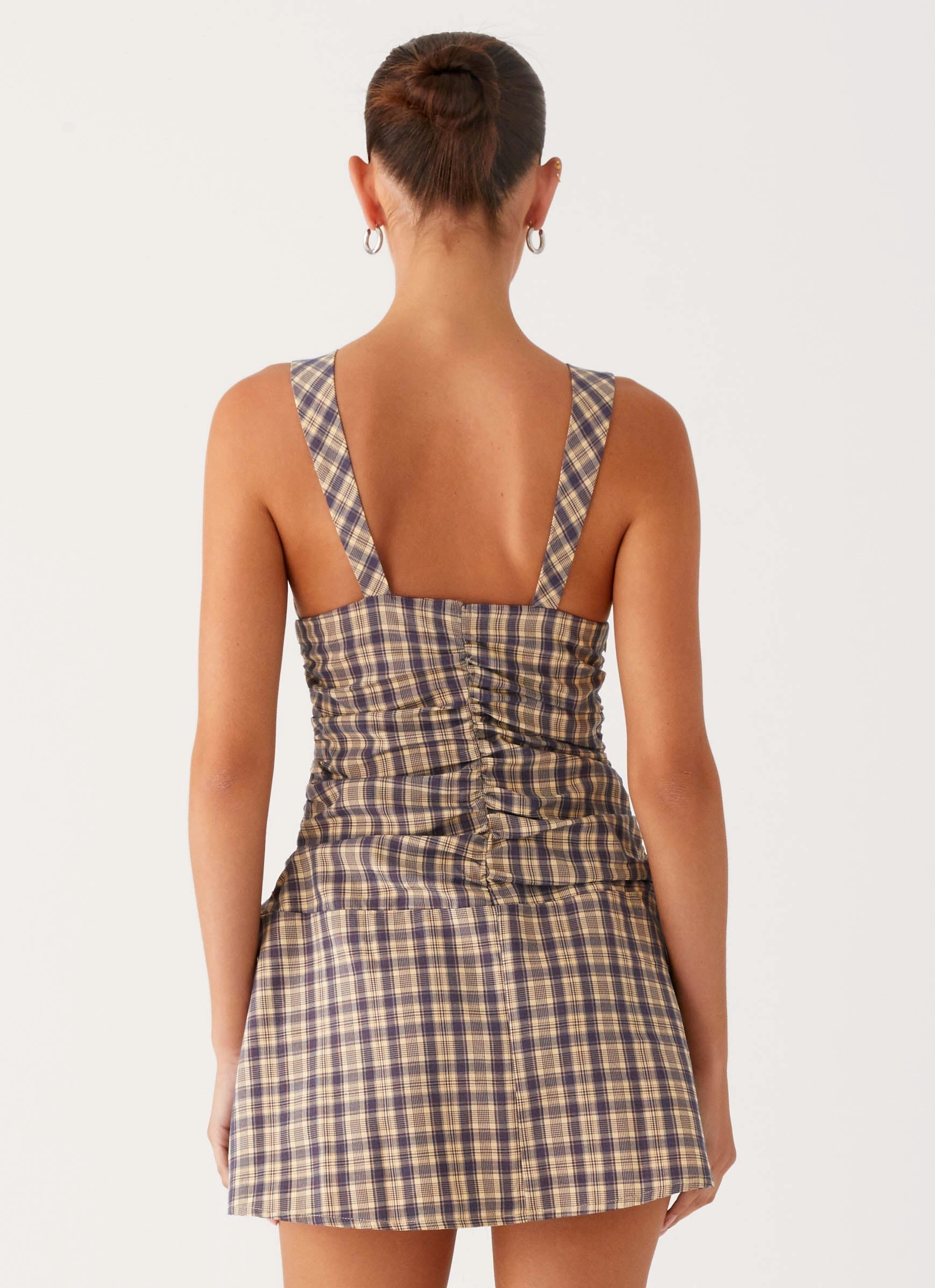 Soft Stitch Tablo Drop Waist Mini Dress - Check Print