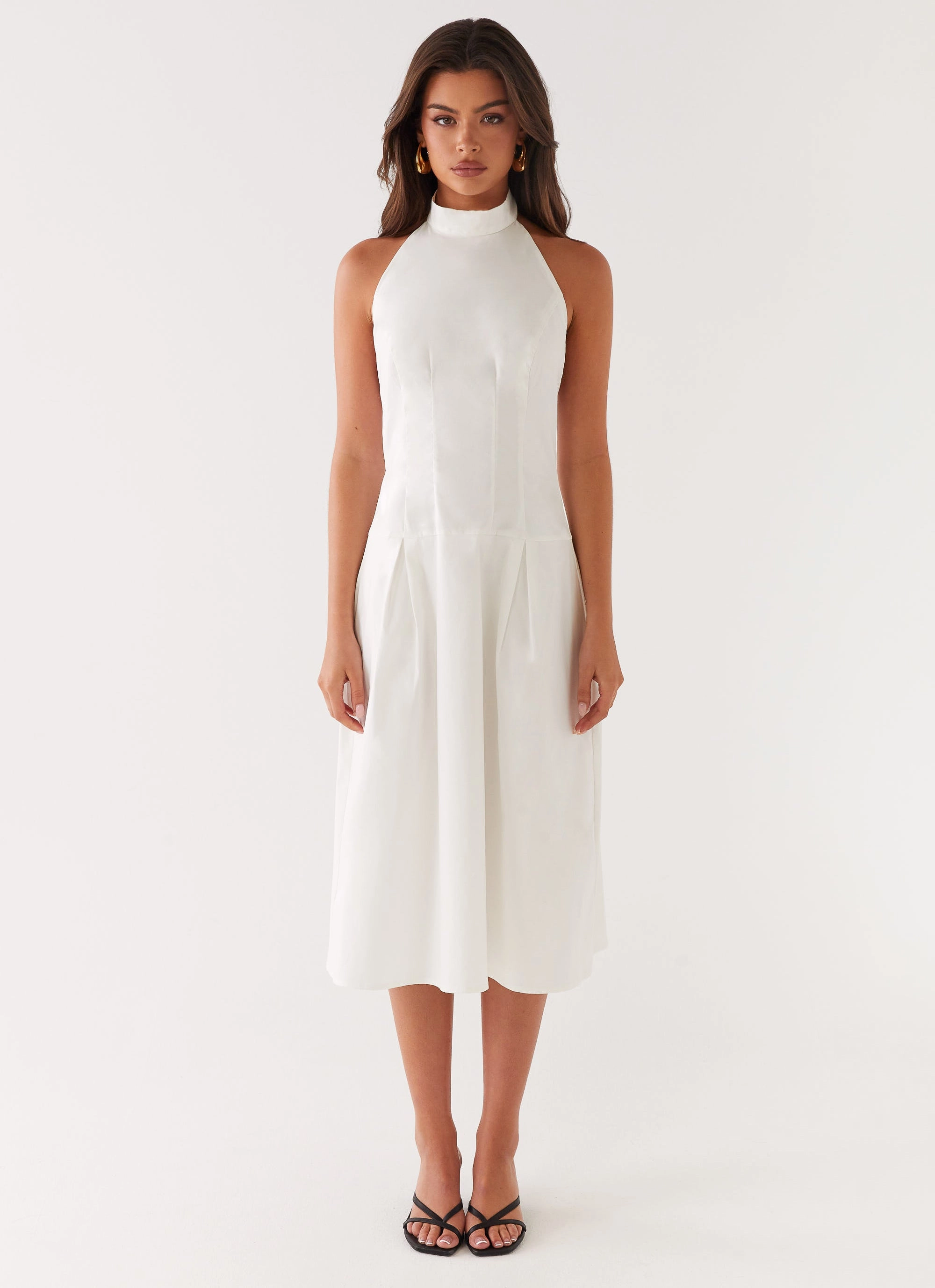 Calla Halter Midi Dress - White Fitted Base Comfortable fit
