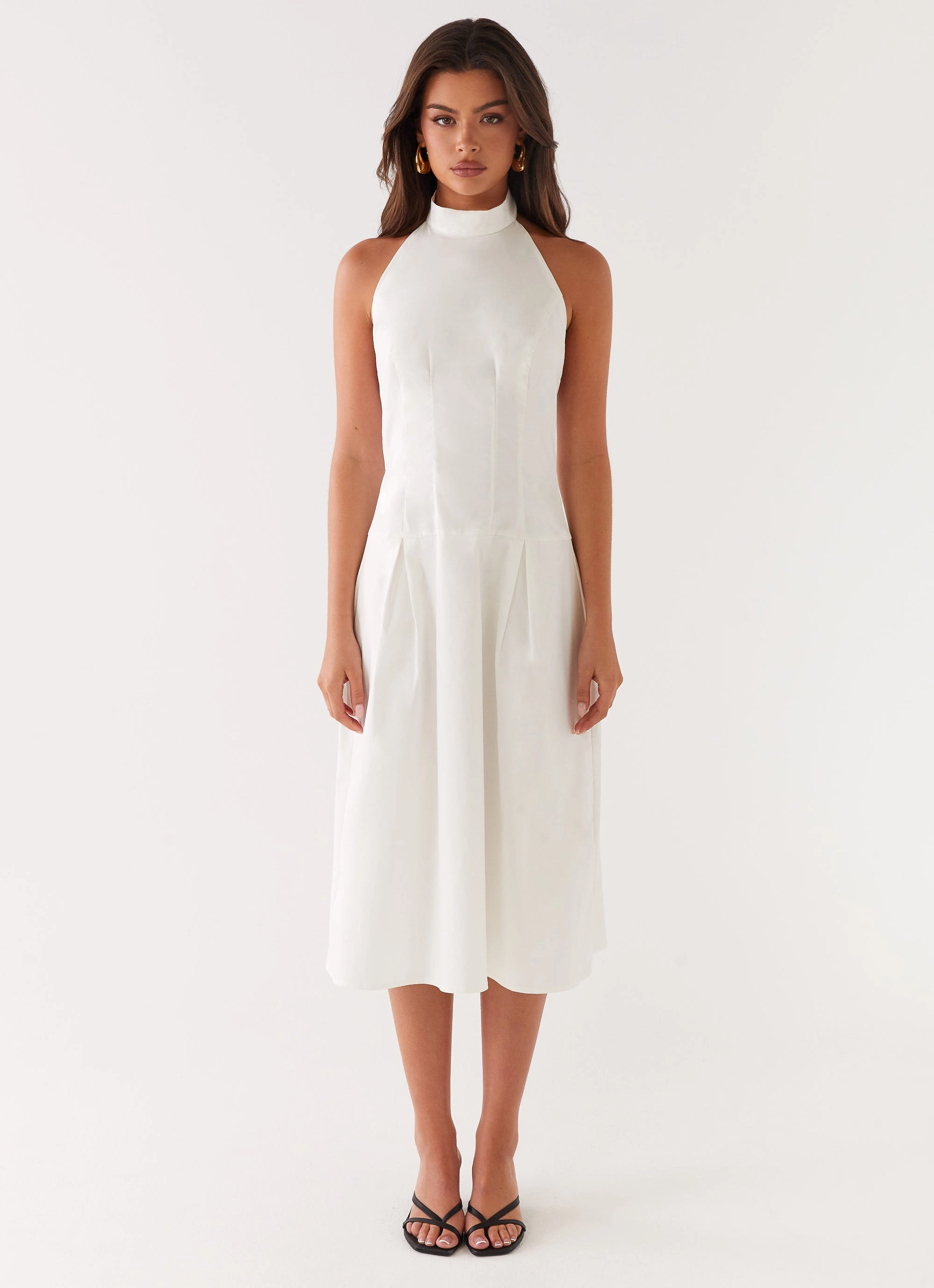 Comfy and Cozy Calla Halter Midi Dress - White