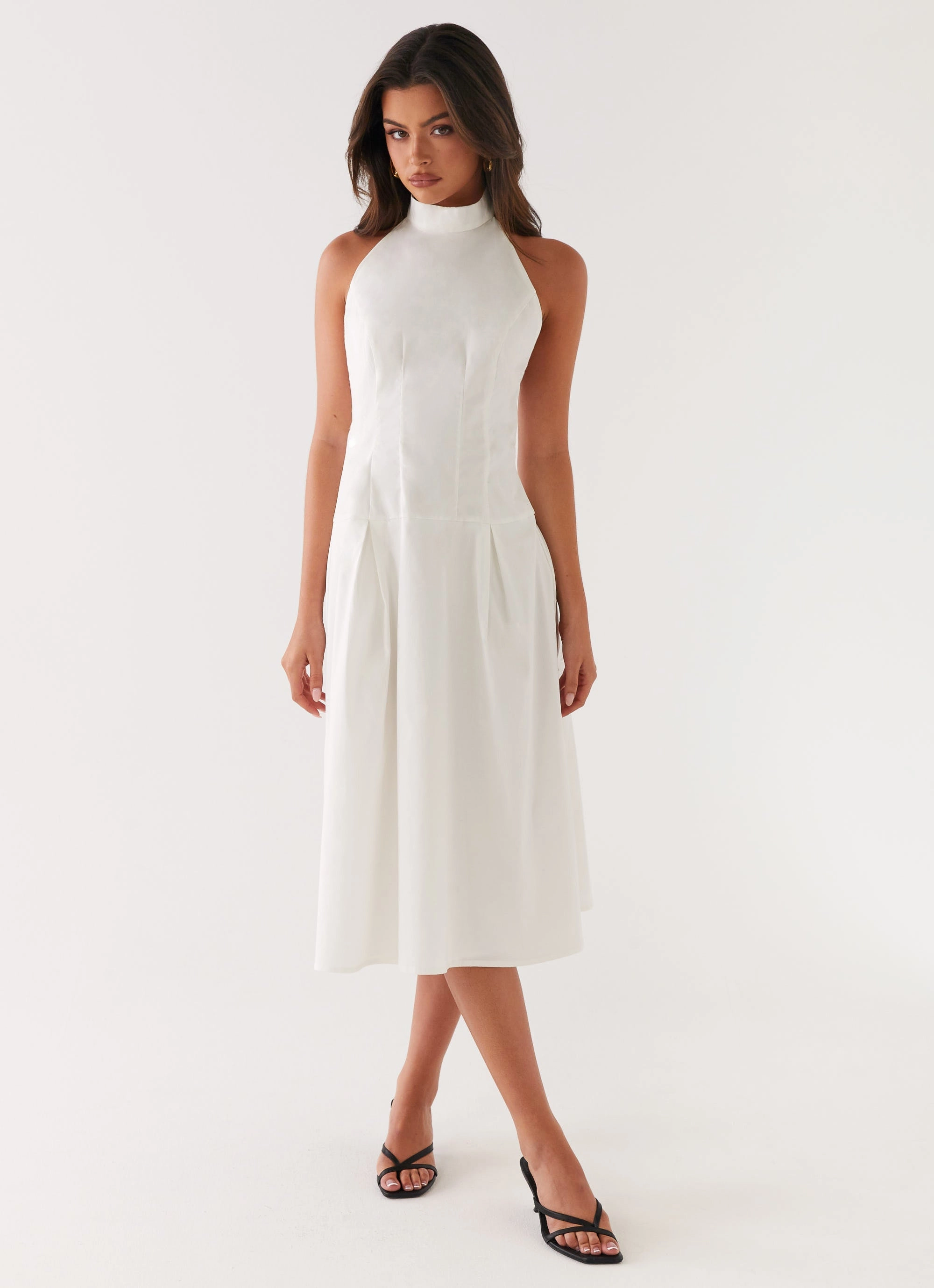Mid Fit Versatile Layers Calla Halter Midi Dress - White