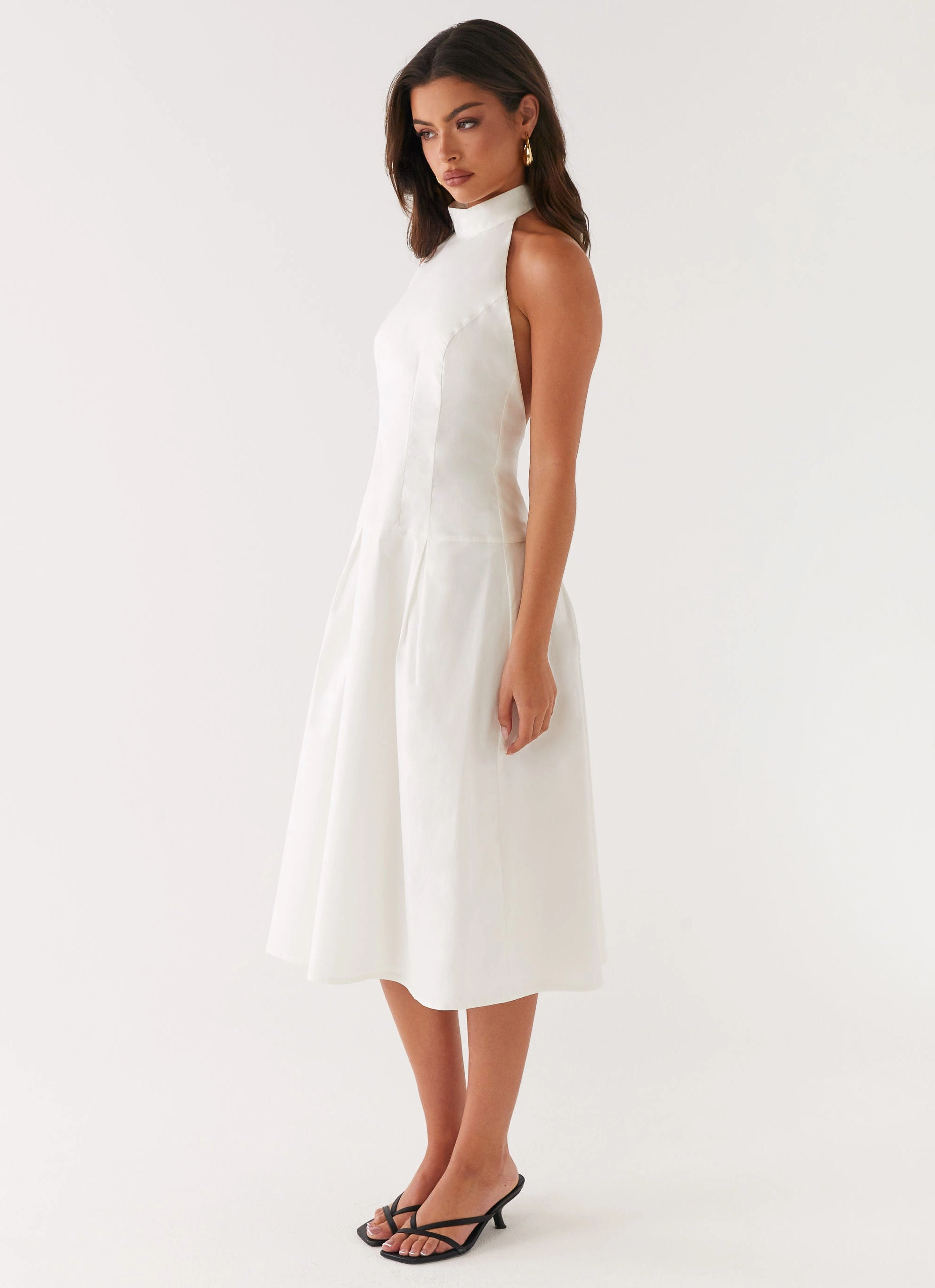 Gentle Stitch Refined Style Calla Halter Midi Dress - White