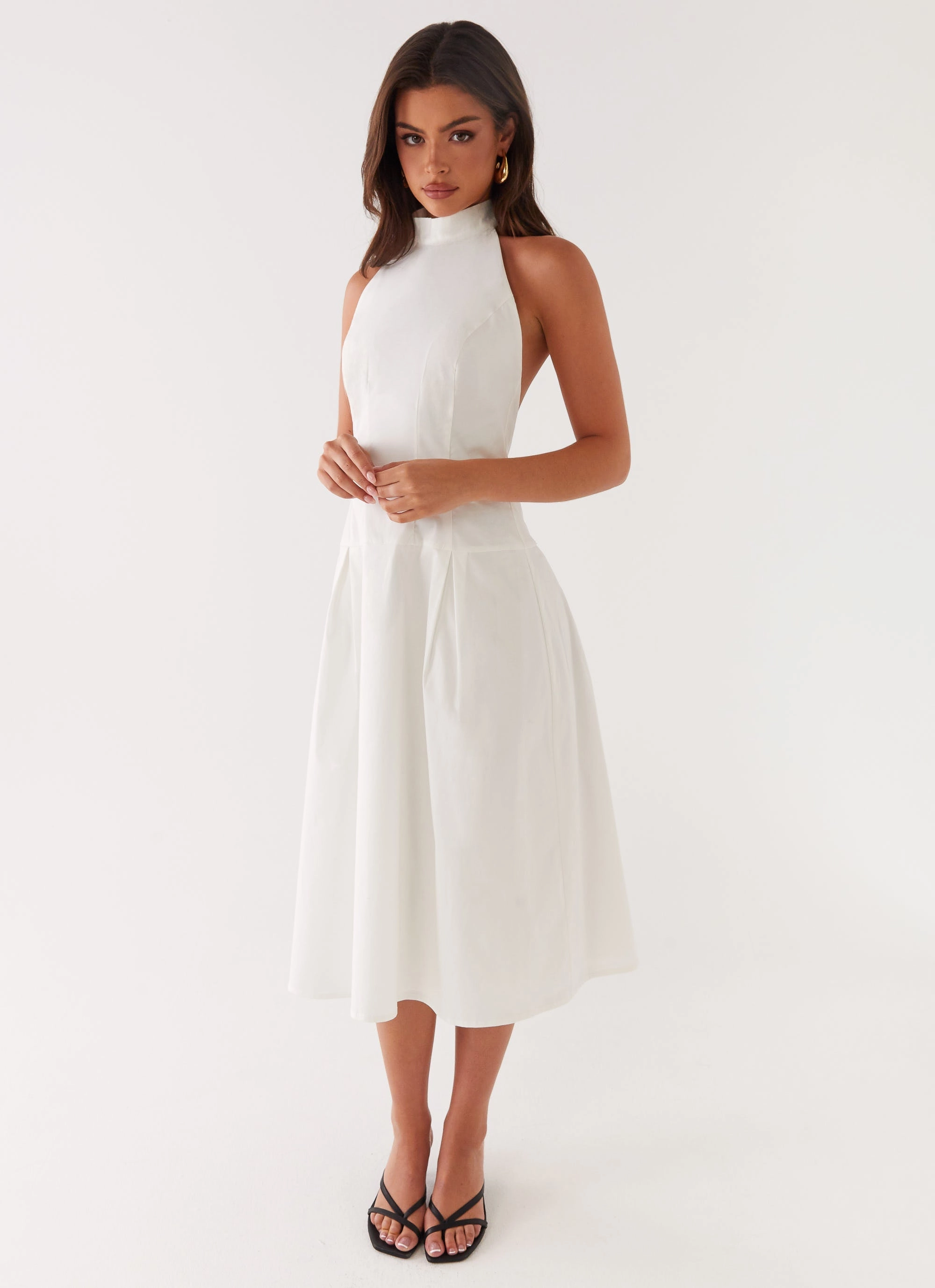 Stylish Fit Calla Halter Midi Dress - White