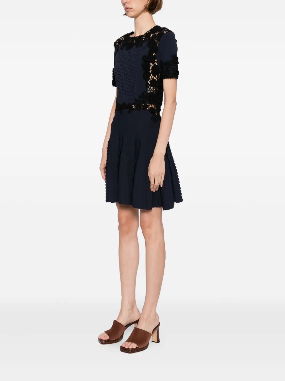 Pleated-Skirt Flowy Cut Henrietta Dress in Eclipse