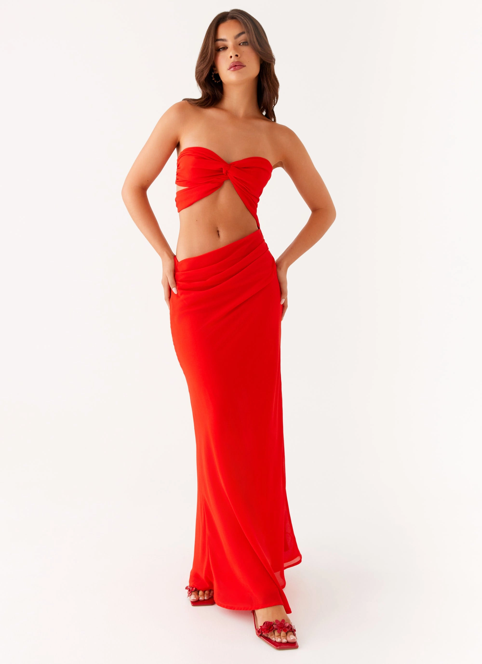 Dual Tones Carla Maxi Dress - Red