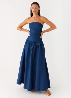Smooth Layering Soft Weave Carmel Denim Maxi Dress - Indigo