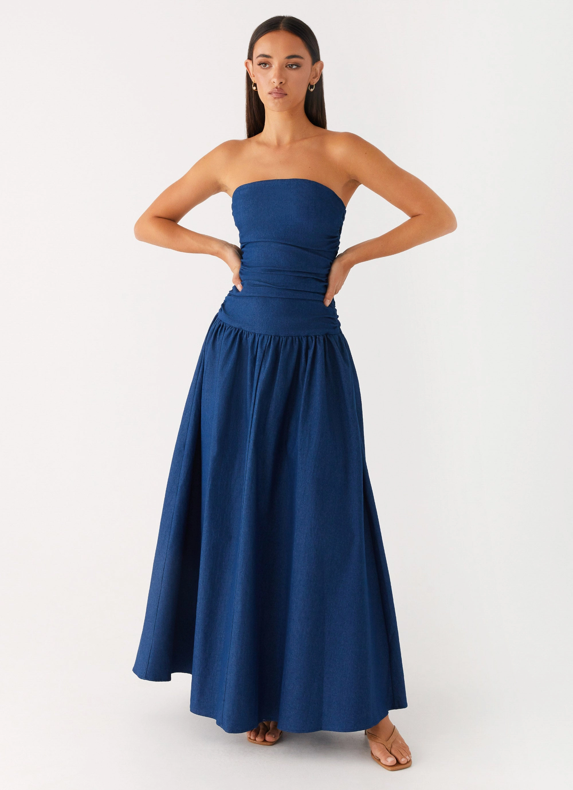 Carmel Denim Maxi Dress - Indigo Party outfit Chic Harmony