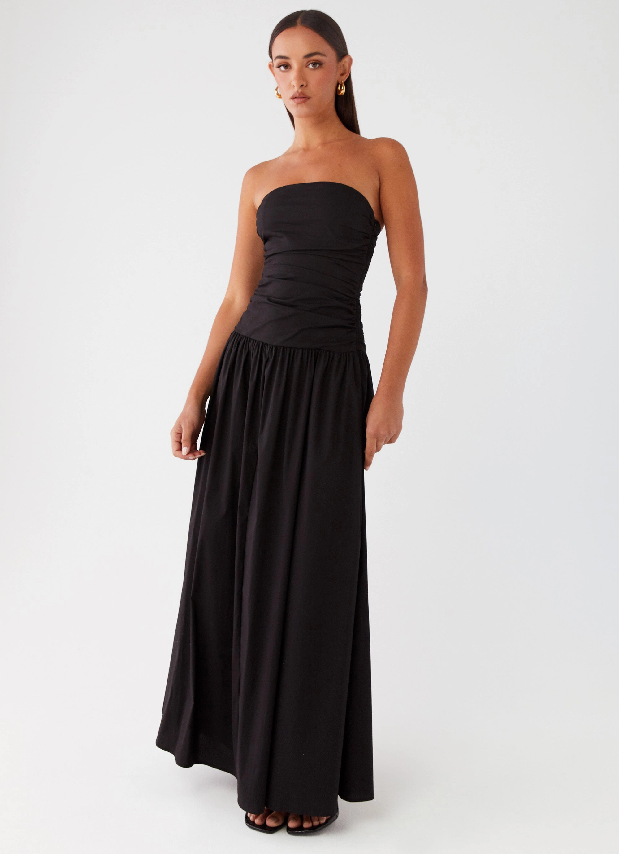 All-Purpose Wear Calm Drape Carmel Maxi Dress - Black