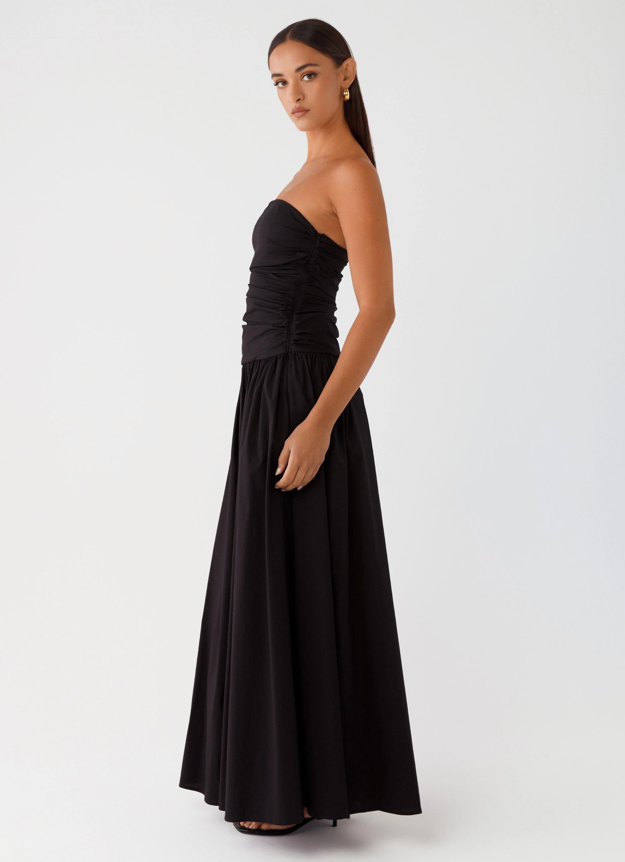 Carmel Maxi Dress - Black Satin Touch Flexible Mood