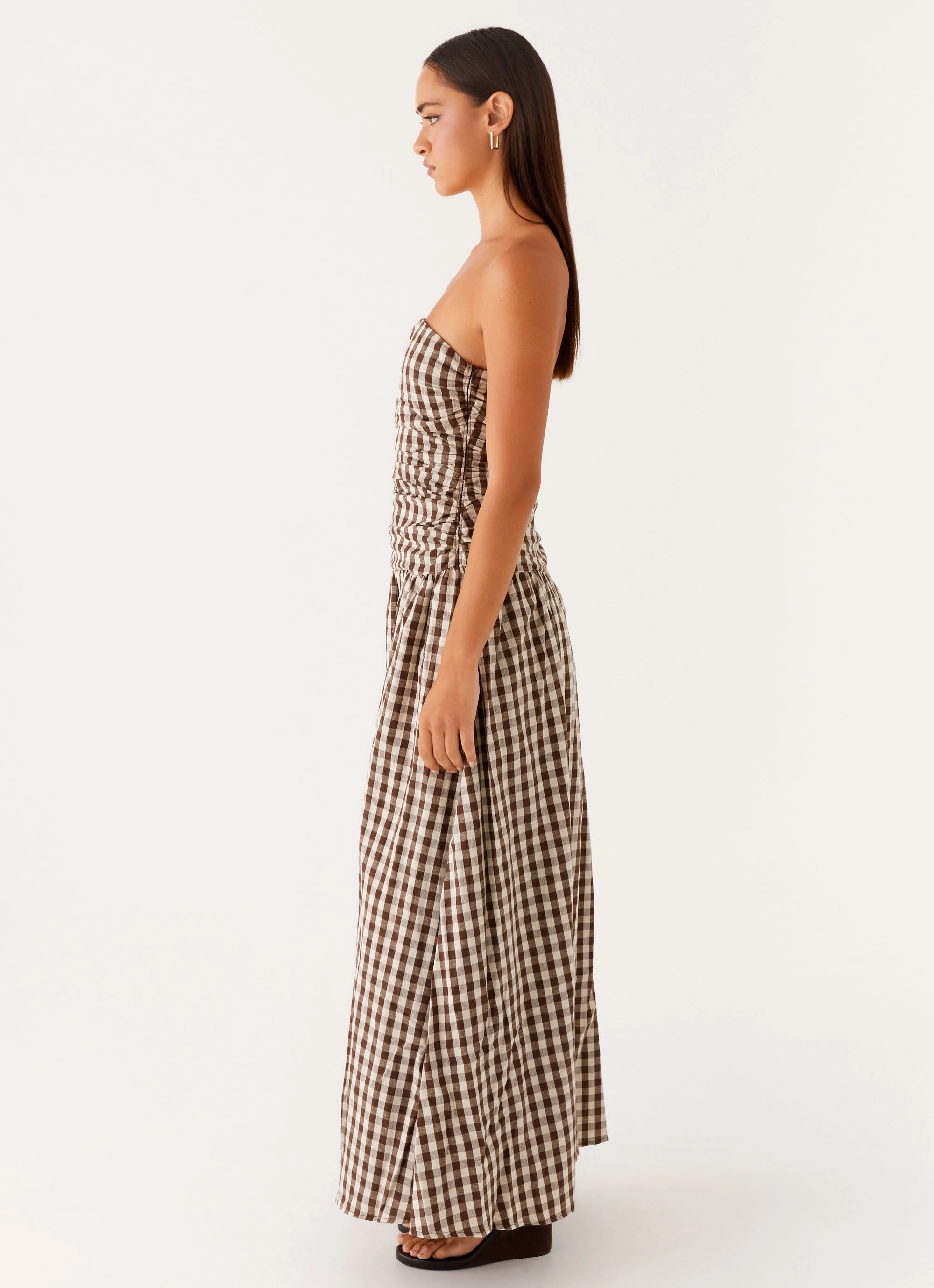 Smooth Motion Smooth Drape Carmel Maxi Dress - Brown Gingham