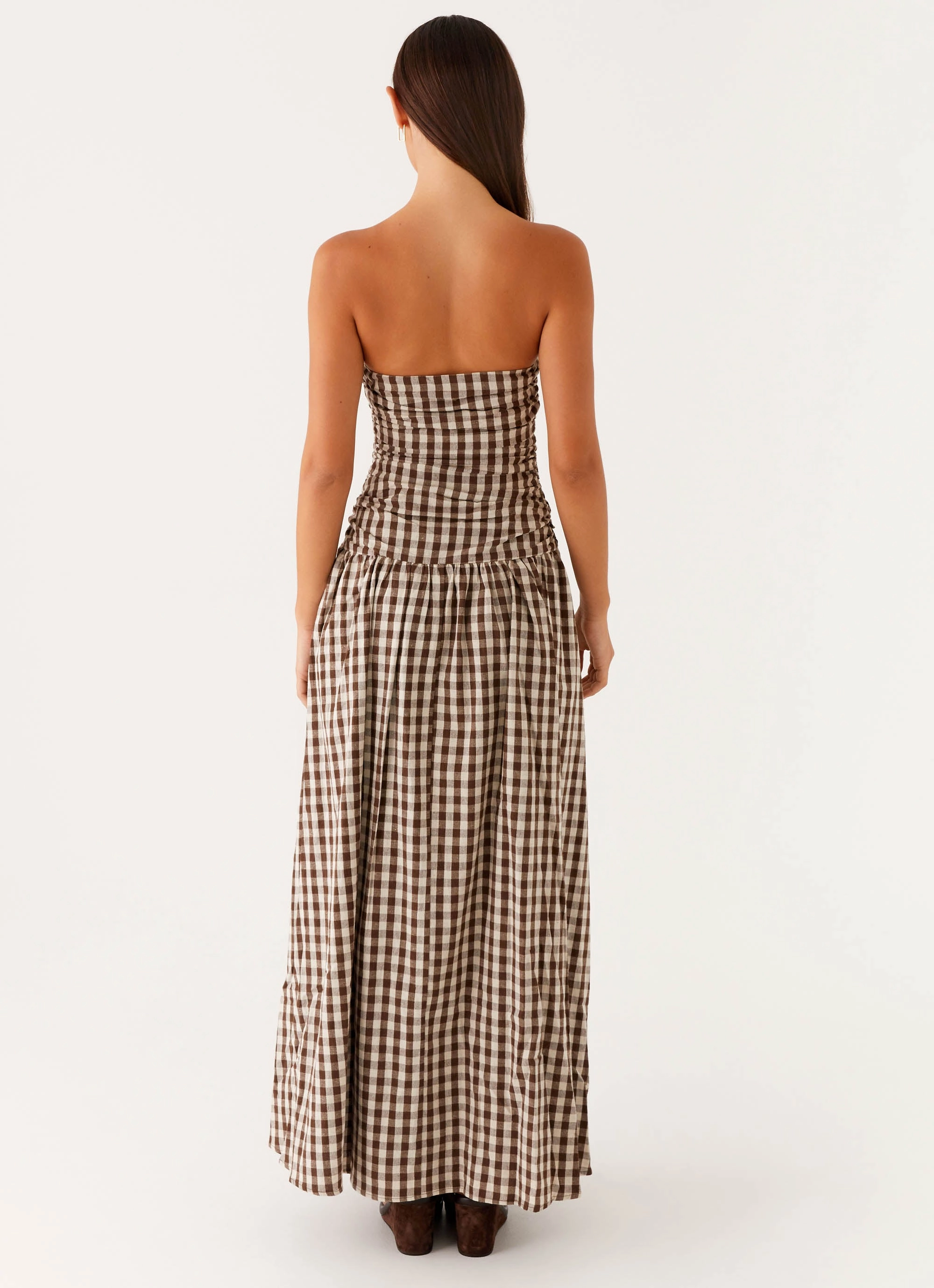 Balanced Shape Evening Glow Carmel Maxi Dress - Brown Gingham