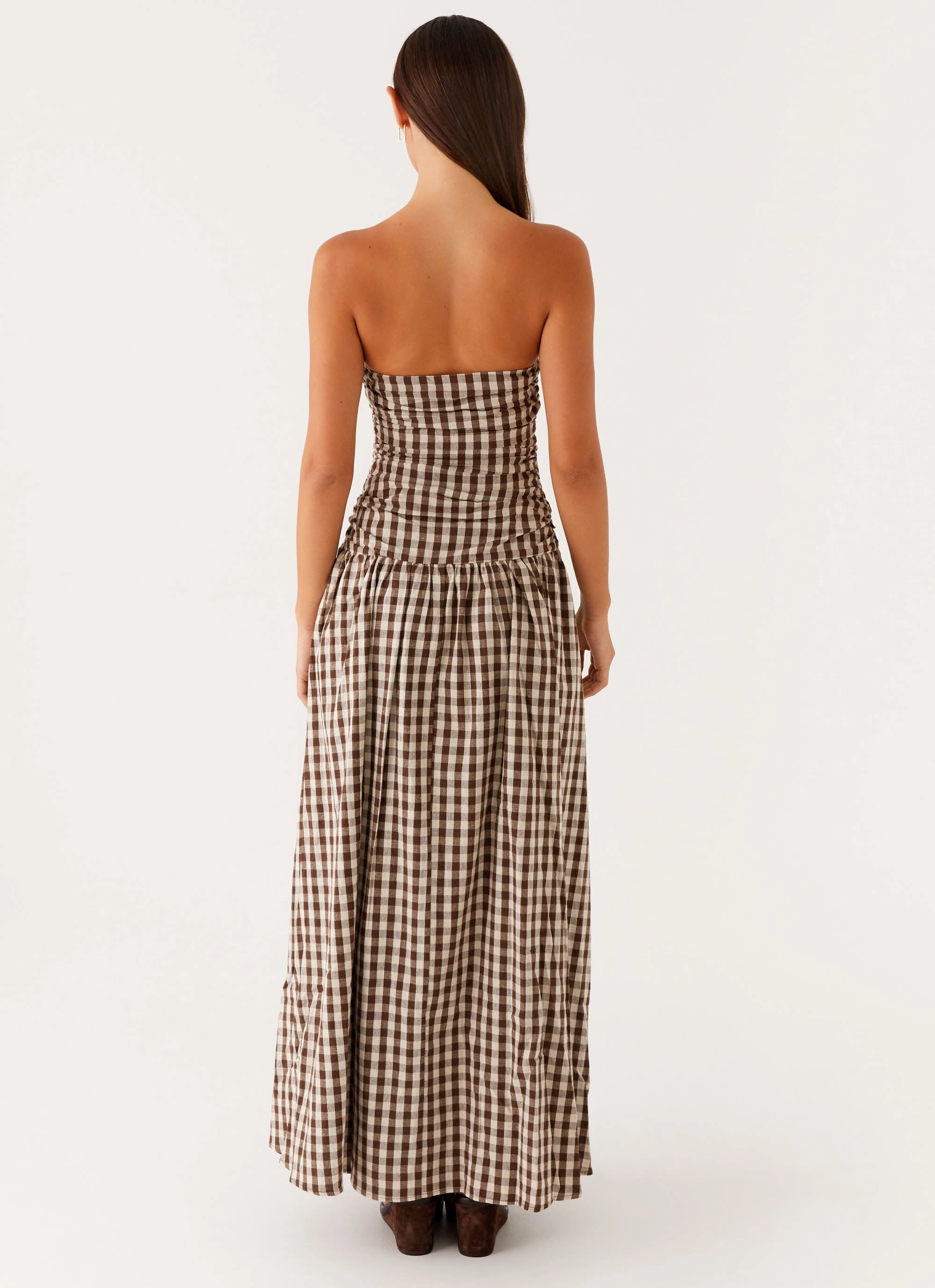 Carmel Maxi Dress - Brown Gingham Form Fitting