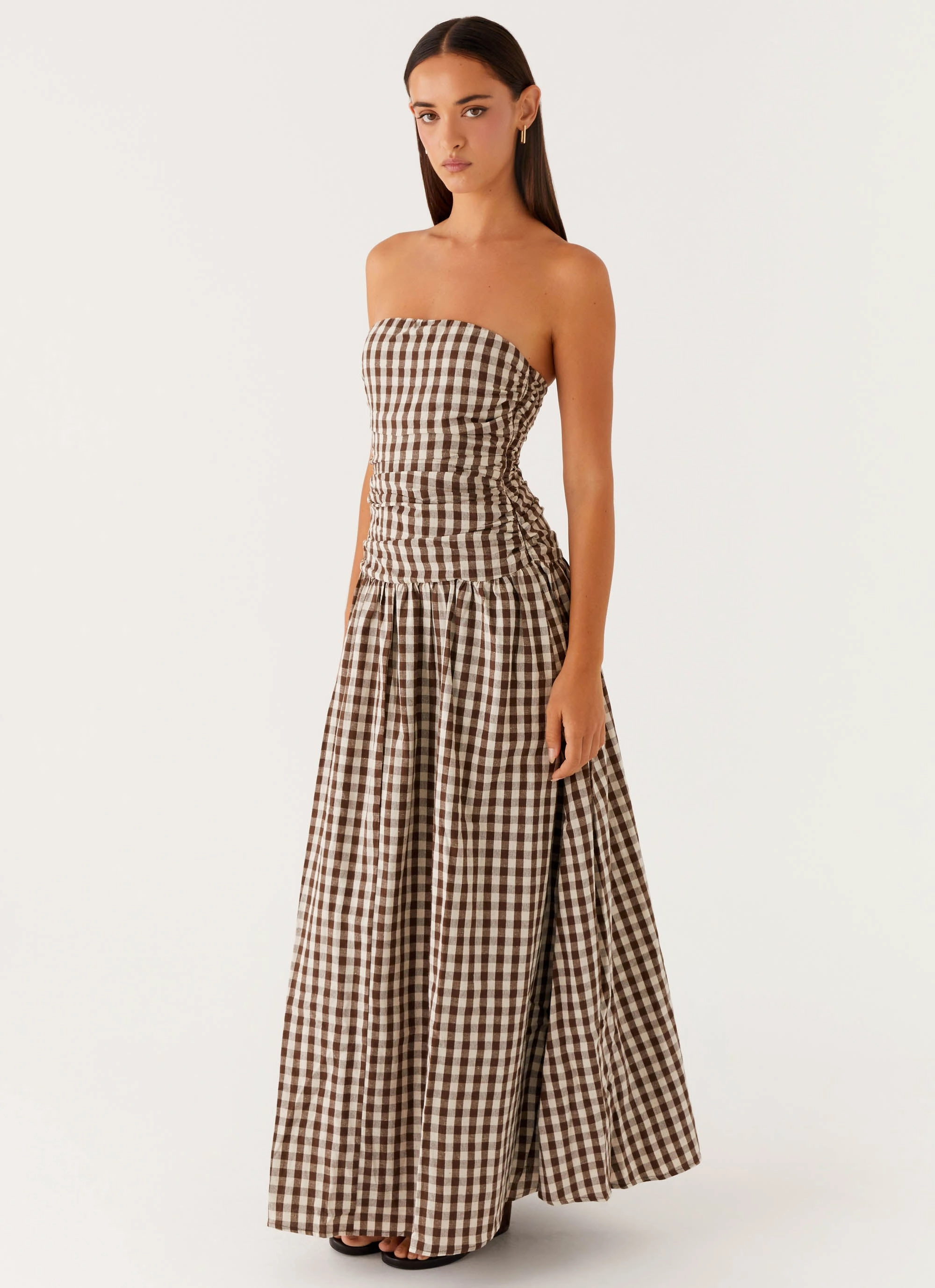 Seasonal Comfort Comfortable casual dress Carmel Maxi Dress - Brown Gingham