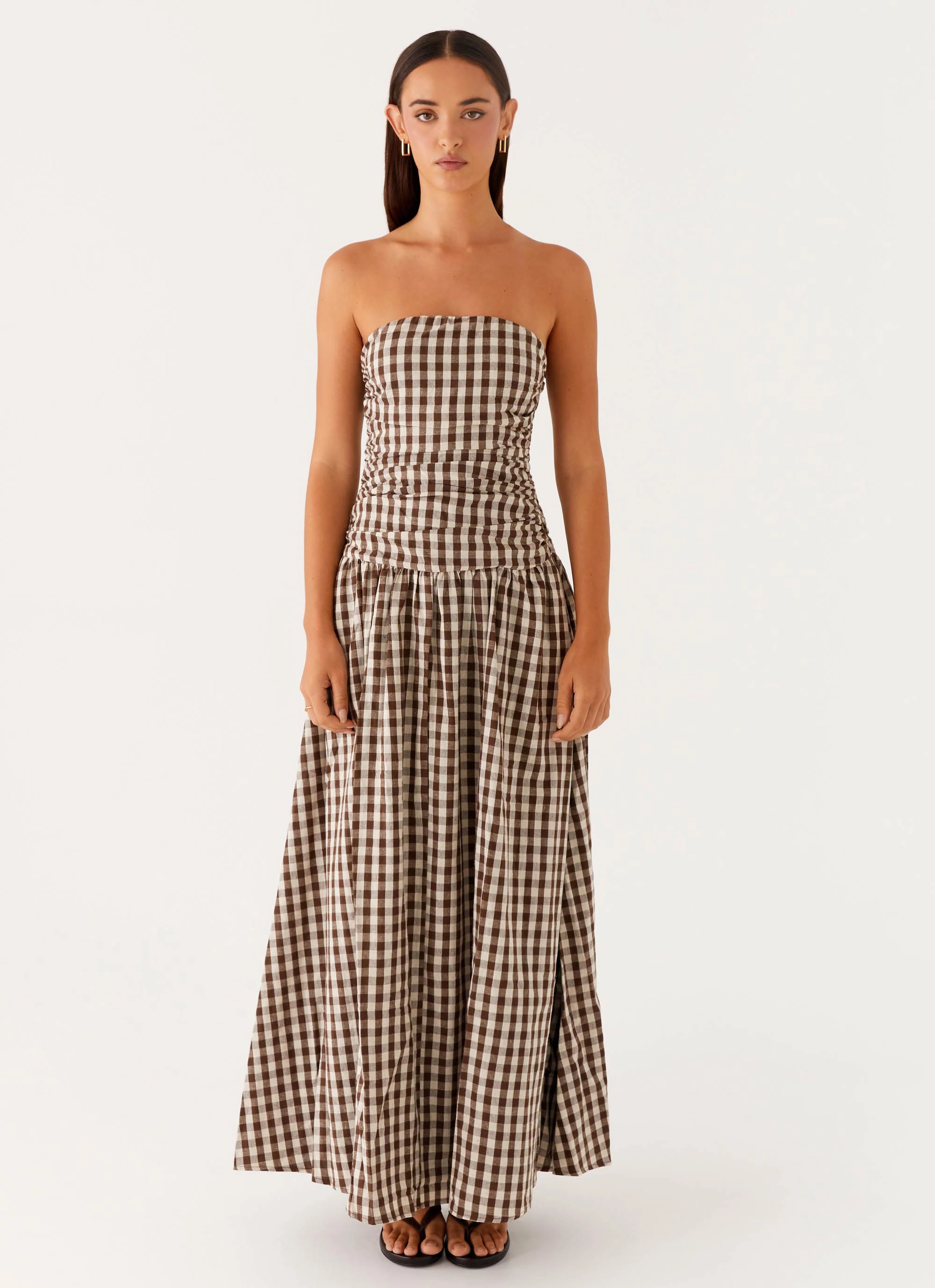 Carmel Maxi Dress - Brown Gingham Neutral Form