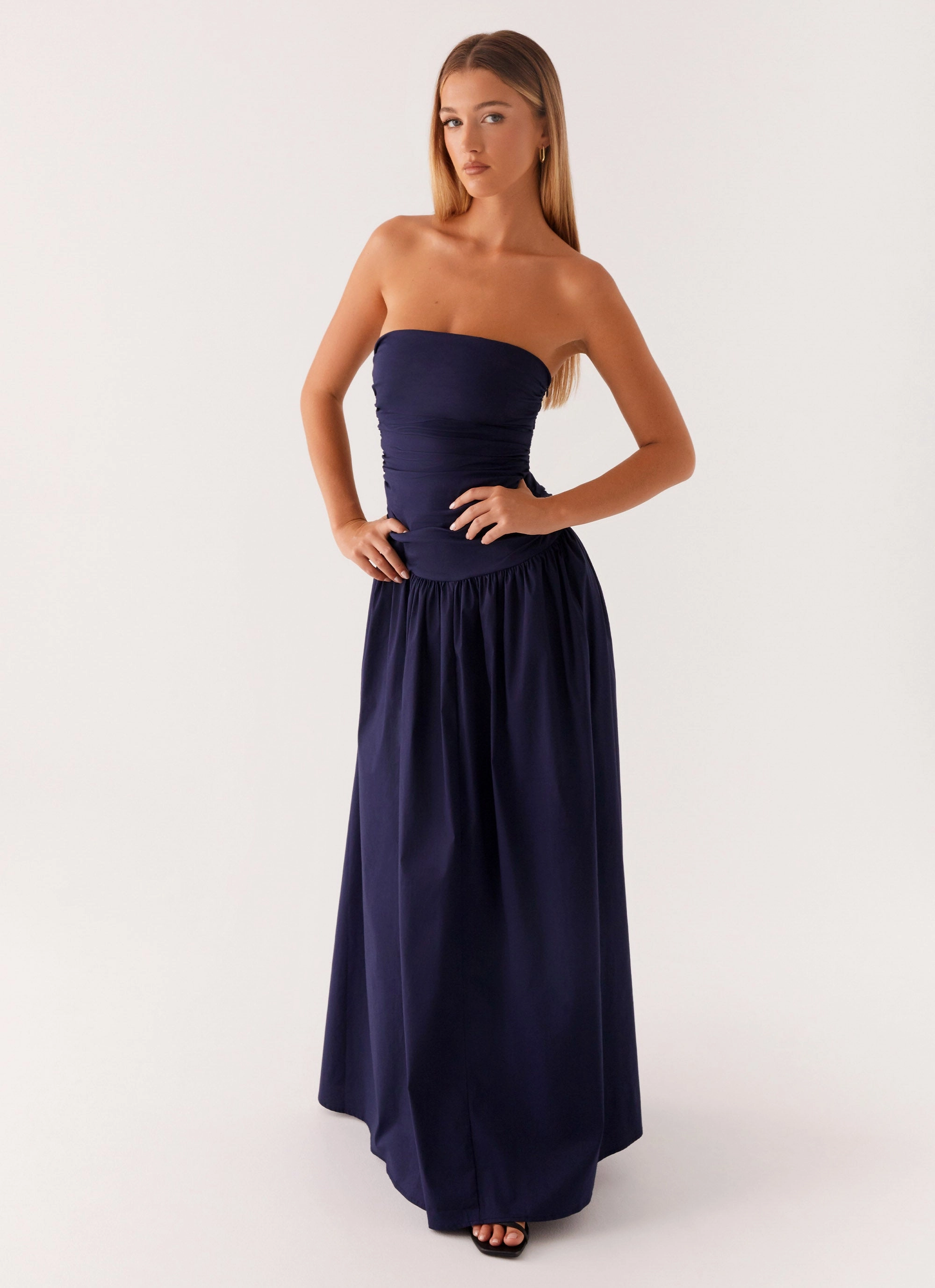 Smile Feel Side Tie Carmel Maxi Dress - Navy