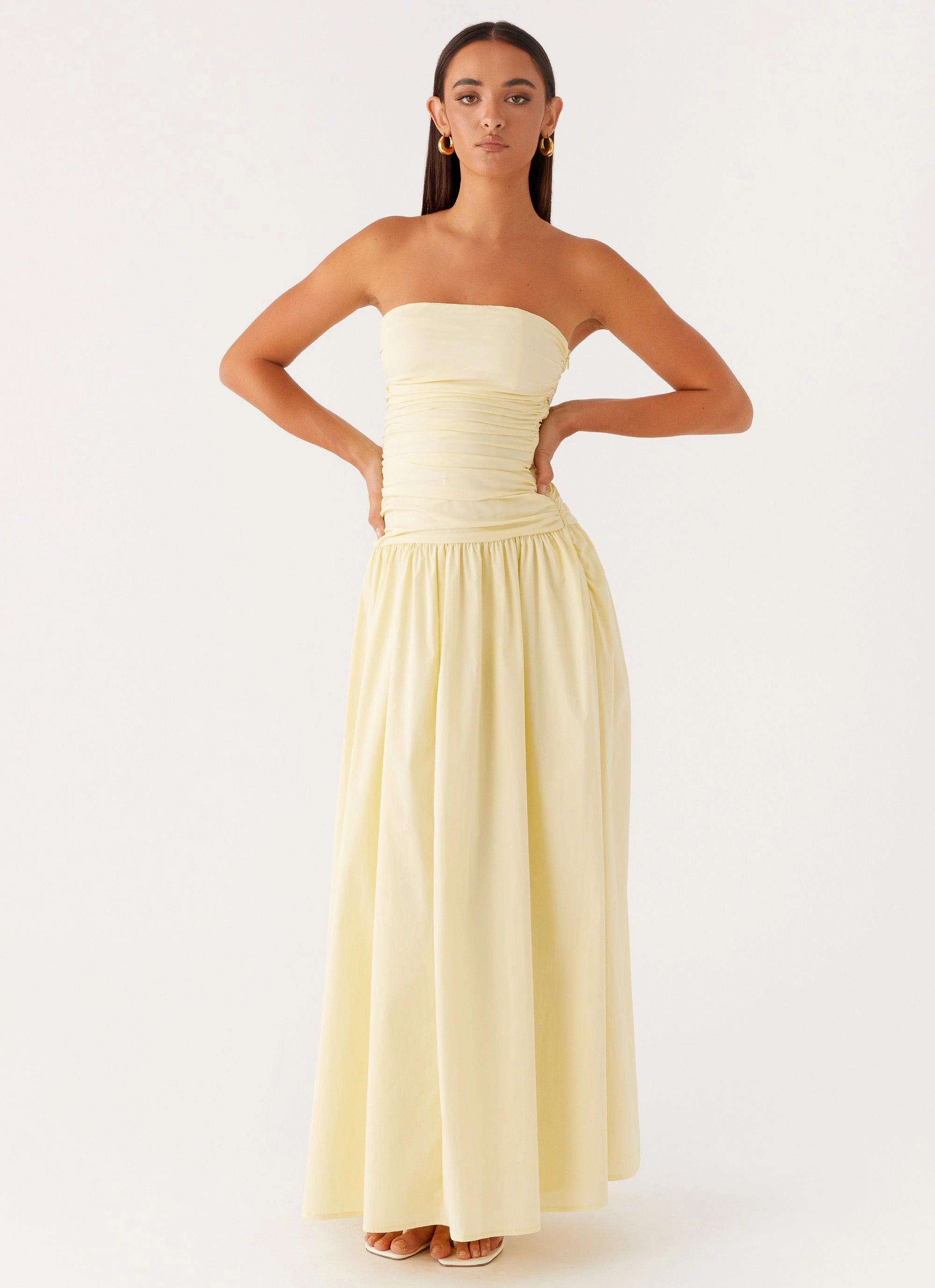 Satin-Sleeve Carmel Maxi Dress - Yellow