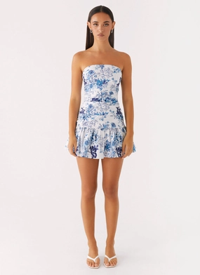 Stylish Choice Trendy Cut Carmel Mini Dress - Serene Sky Floral