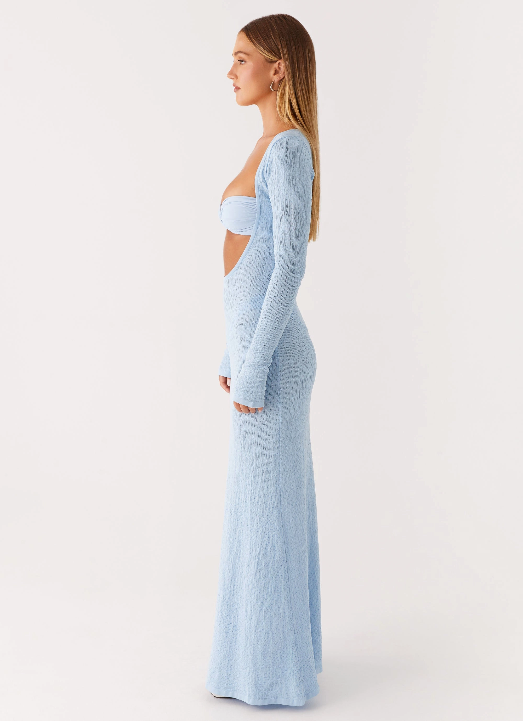 Carnation Long Sleeve Knit Maxi Dress - Blue sweet moment