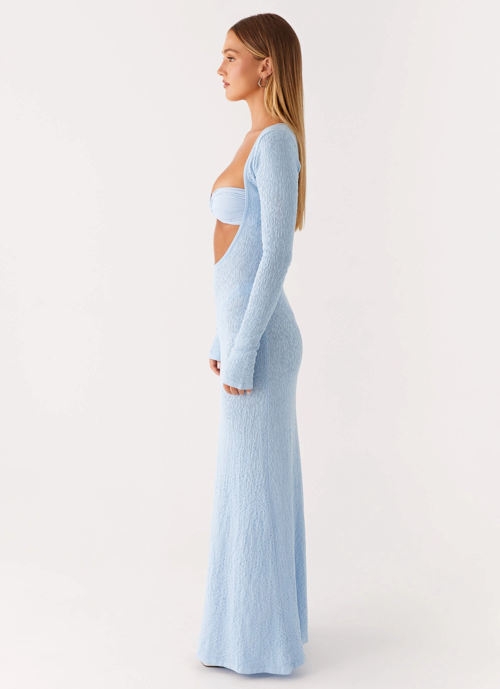 Effortless Look Carnation Long Sleeve Knit Maxi Dress - Blue
