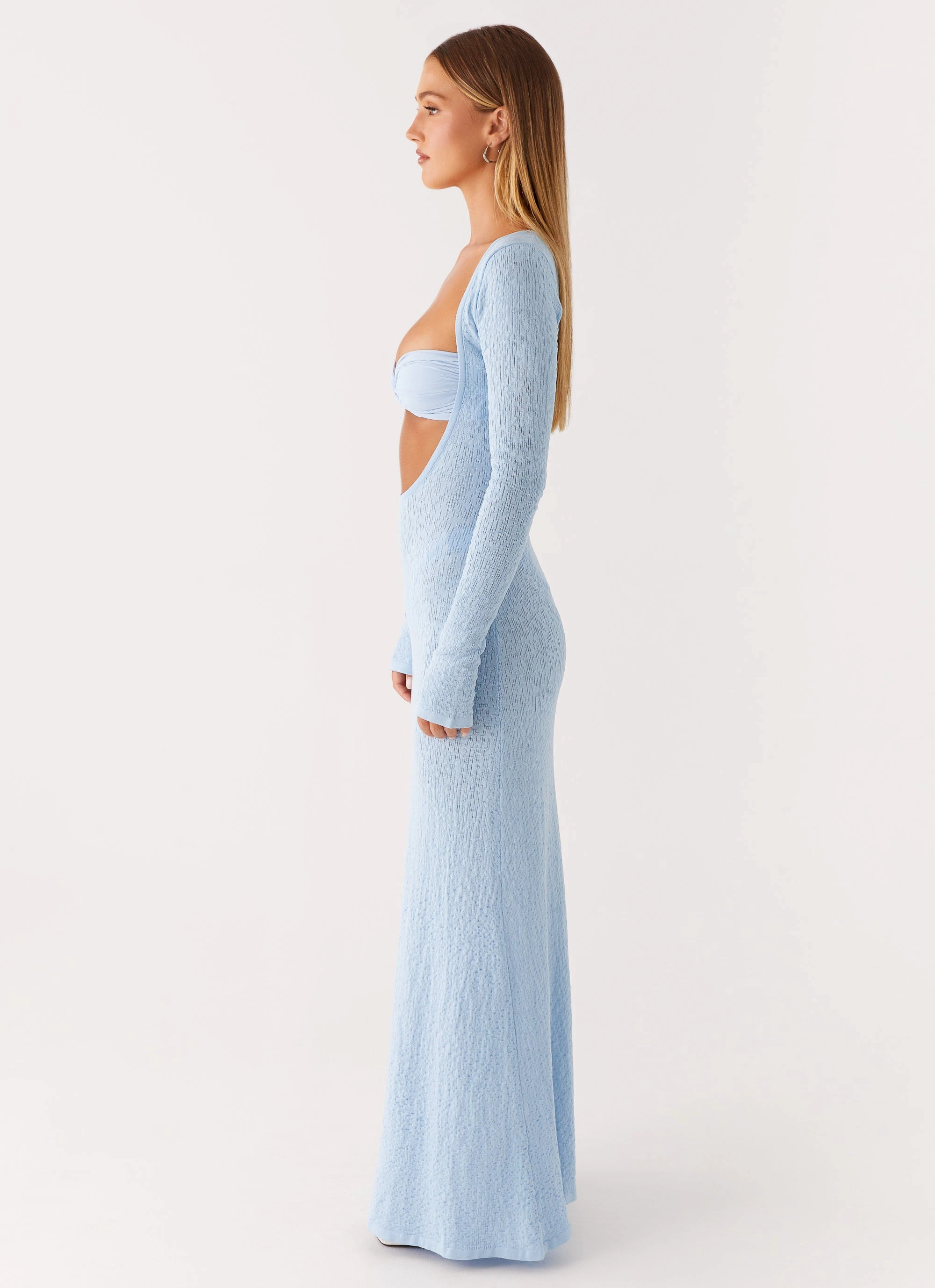 Carnation Long Sleeve Knit Maxi Dress - Blue Relax Piece Layer Safe