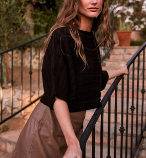 Caro Sweater | Black Smooth Stitching DualLayer Weave