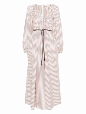 Sophisticated Vibe summer breeze Casacadian Maxi Dress in Tan Stripe