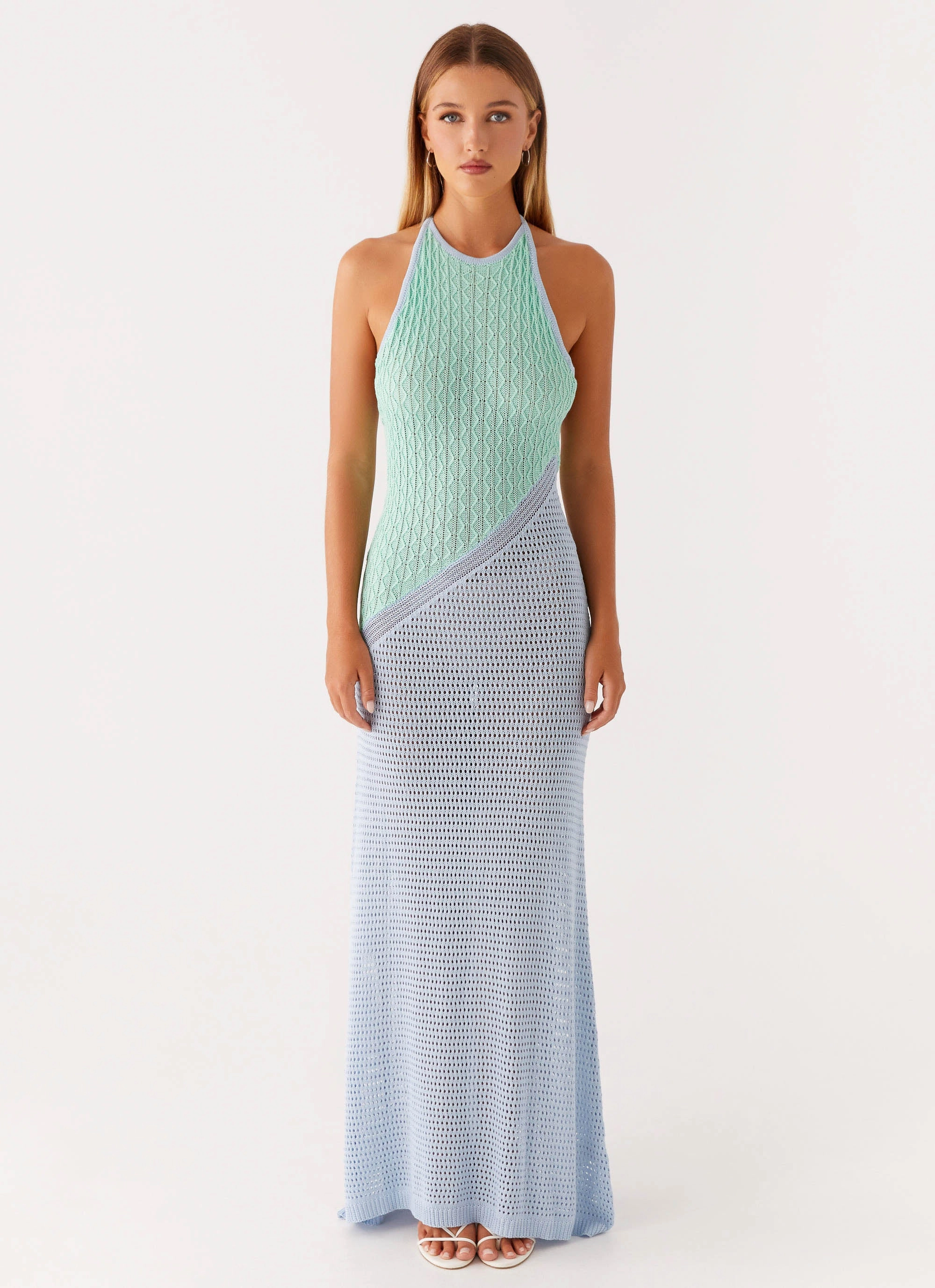 Caspa Crochet Maxi Dress - Multi Trendy Tailoring StretchableKnit