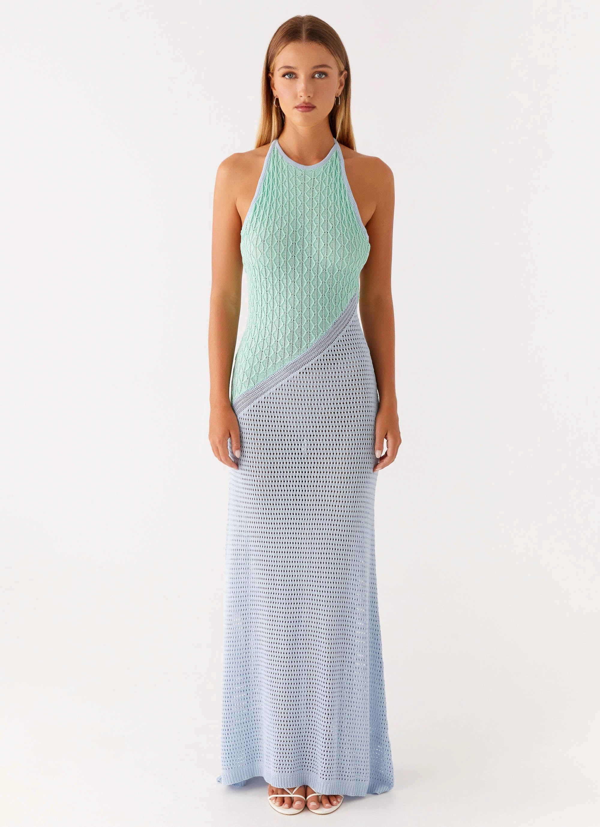 Caspa Crochet Maxi Dress - Multi Relaxing Style Garden Fresh