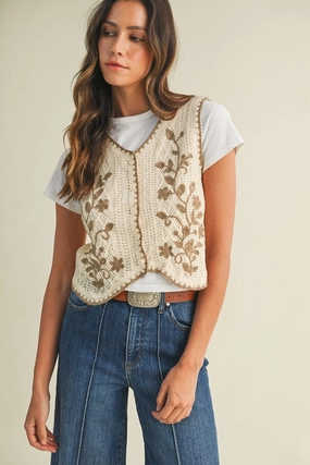 Light Knitwear Bailey Blanket Stitch Floral Crochet Sweater Vest S-XL