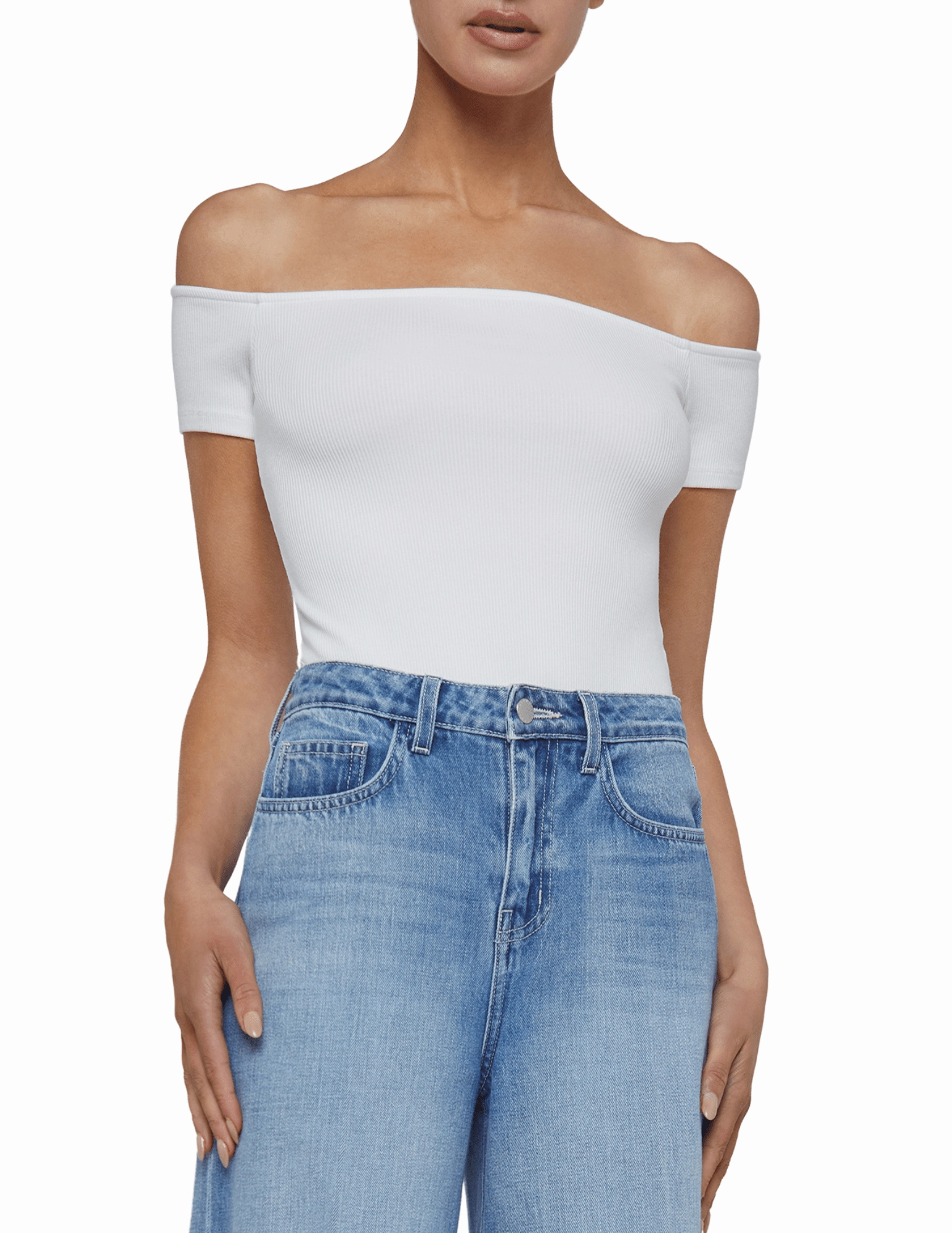 L'AGENCE Adana Off Shoulder Bodysuit Silicone Print Detail