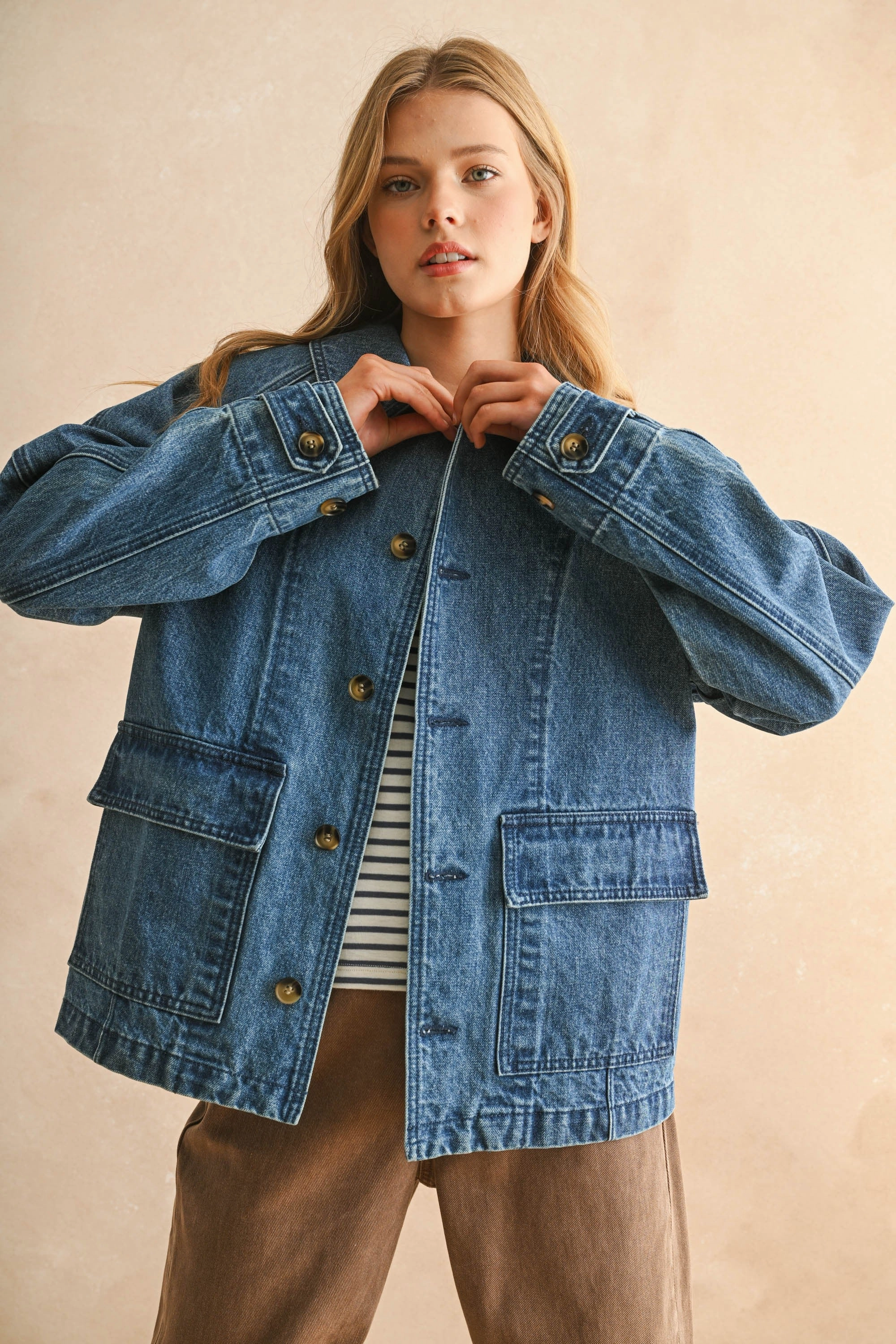 Soft Touch Texture Minimalist Aesthetic Casual Denim Jacket