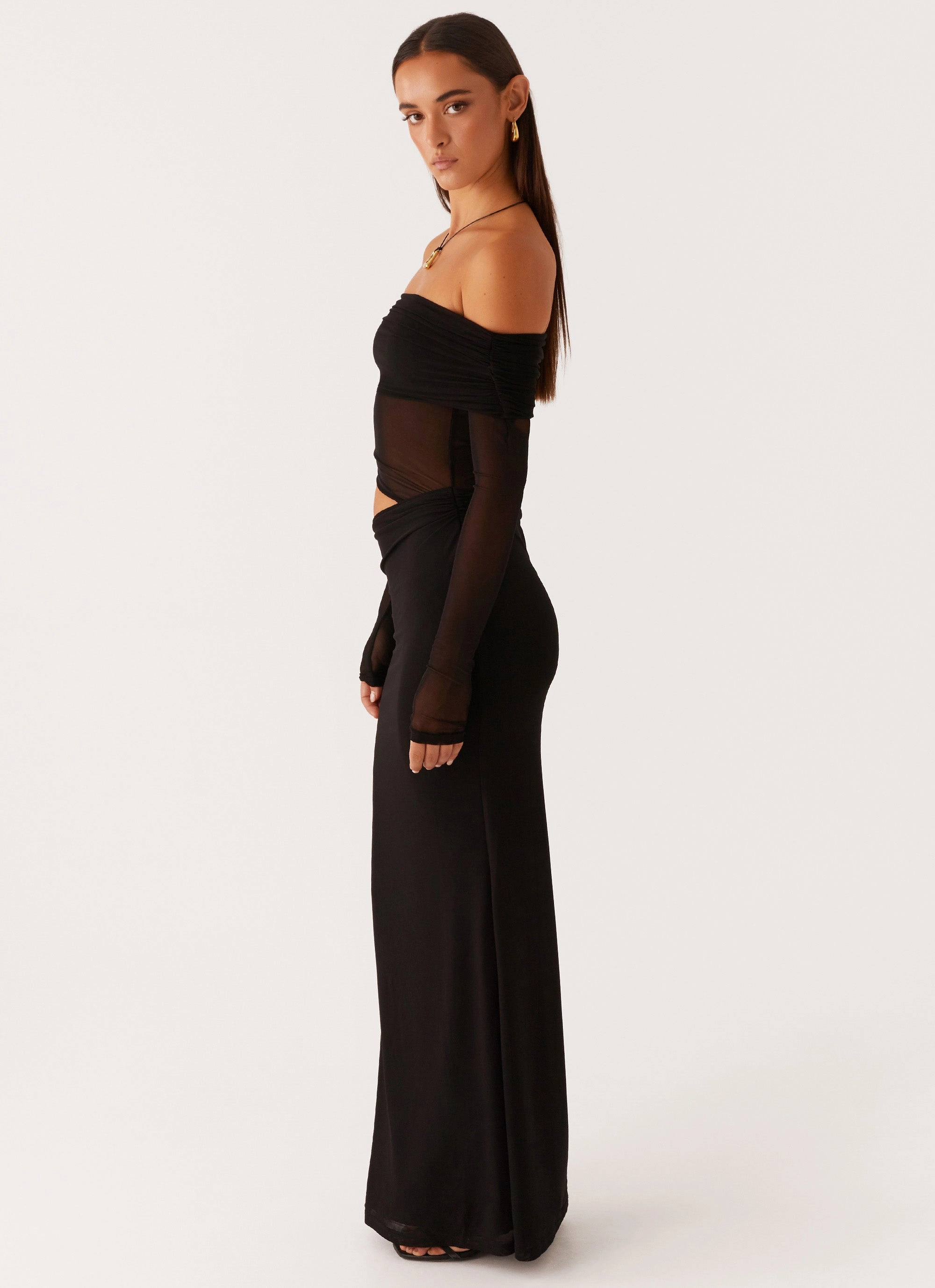 Pearl-Detail Standout Feature Emery Maxi Dress - Black