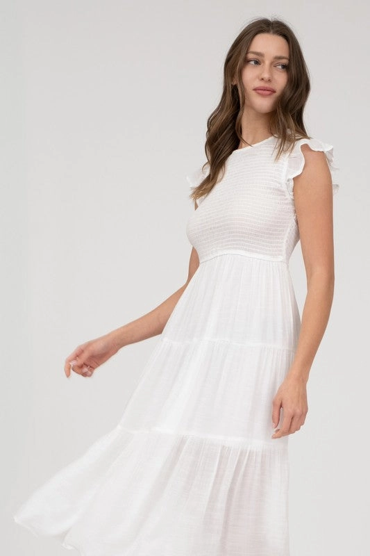 Slimming Shape Effortless Look DANICA SMOCKED TIERED MIDI DRESS S-3XL