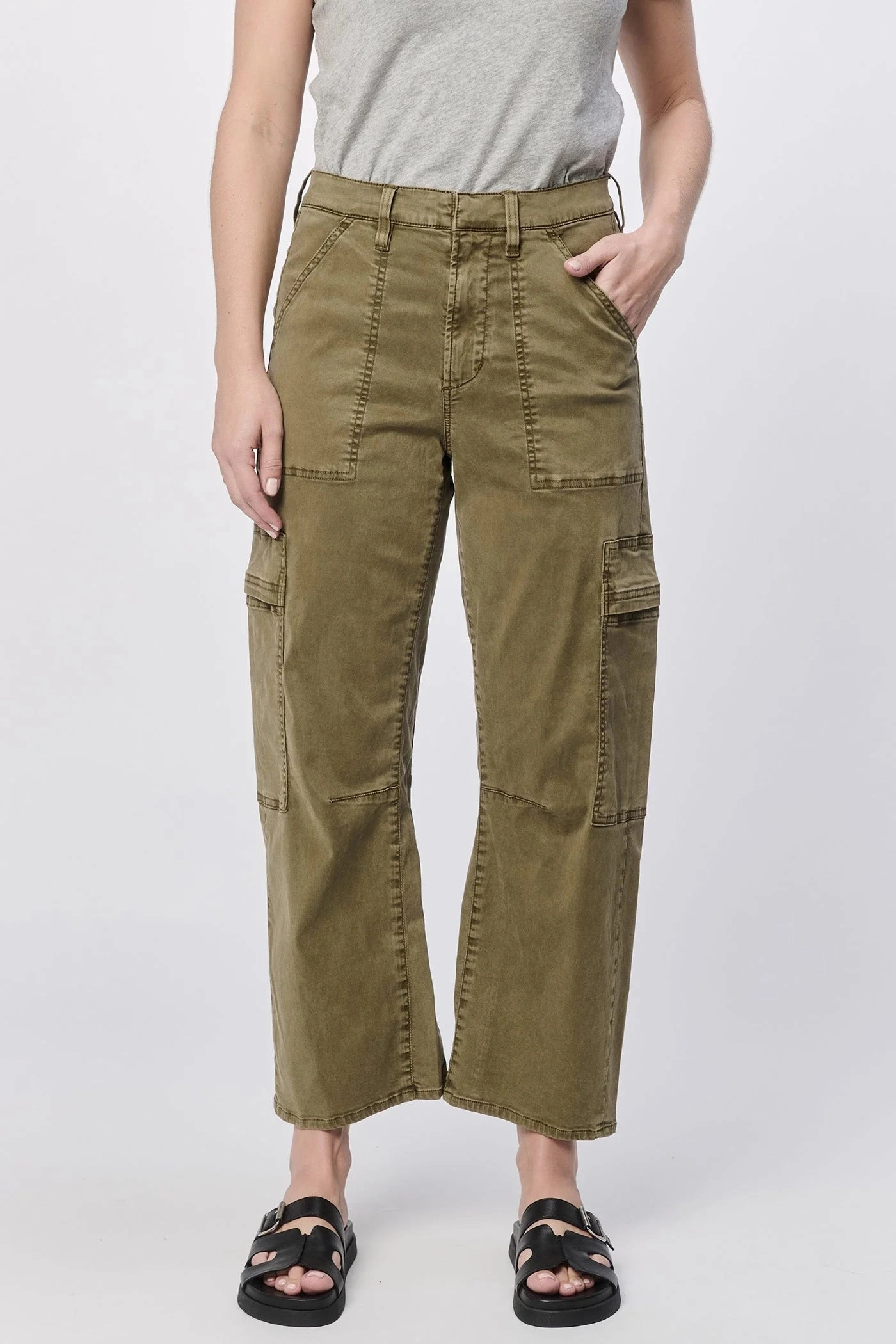 Minimalist Stitching HighDensityFoam Lasso High Rise Cropped Pants - Olive