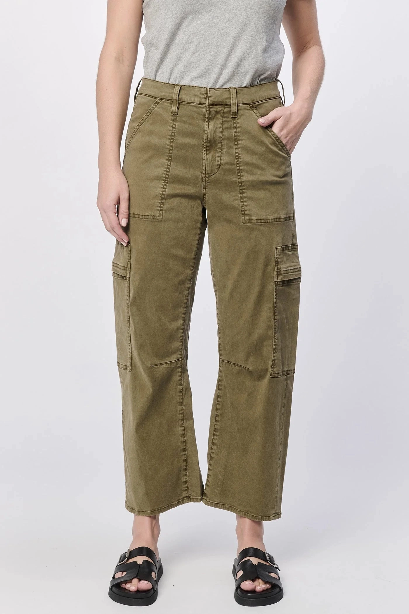 Compression Support Lining Lasso High Rise Cropped Pants - Olive