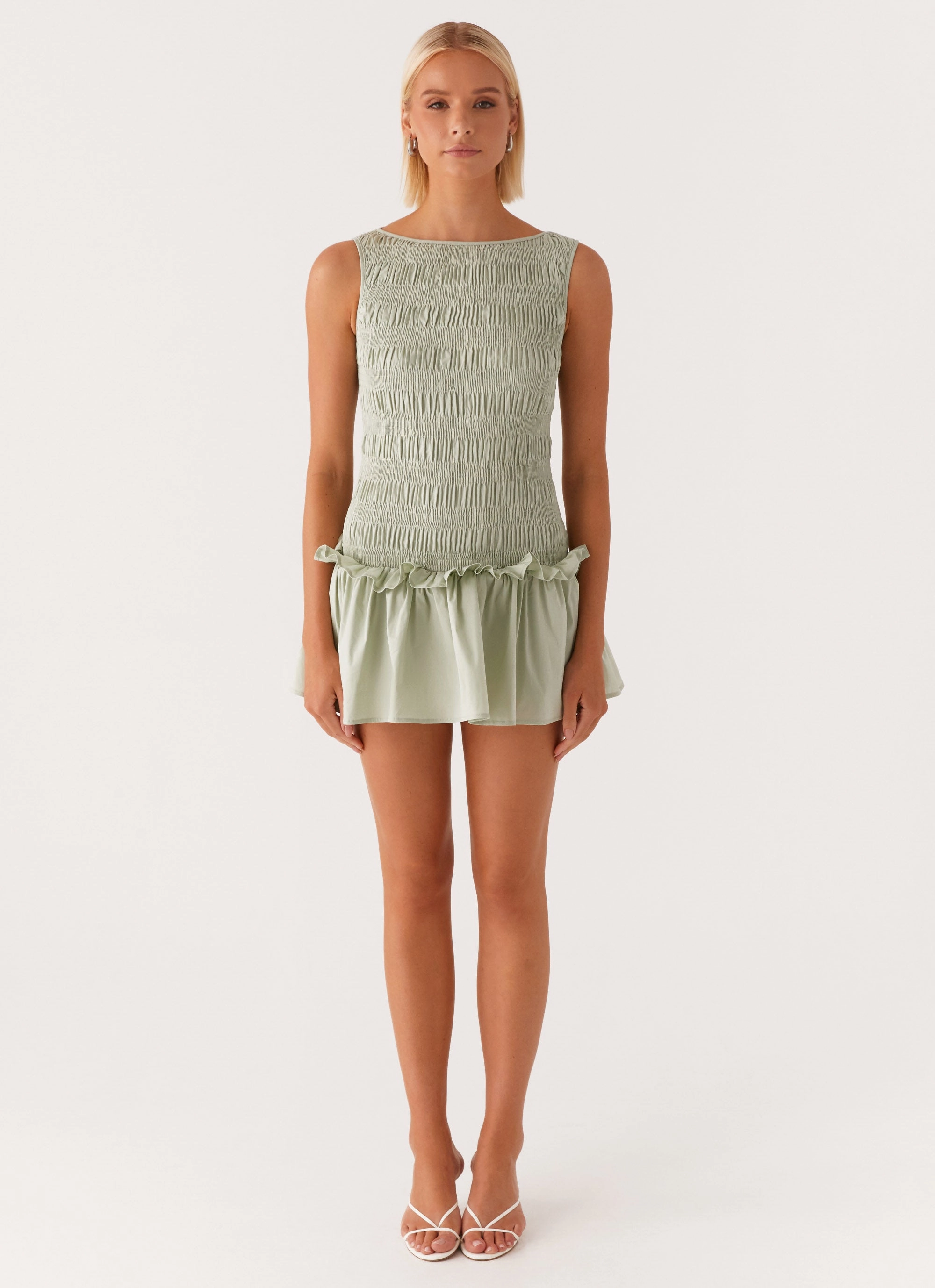 Daily Wear Easy Mood Garden Kisses Shirred Mini Dress - Sage