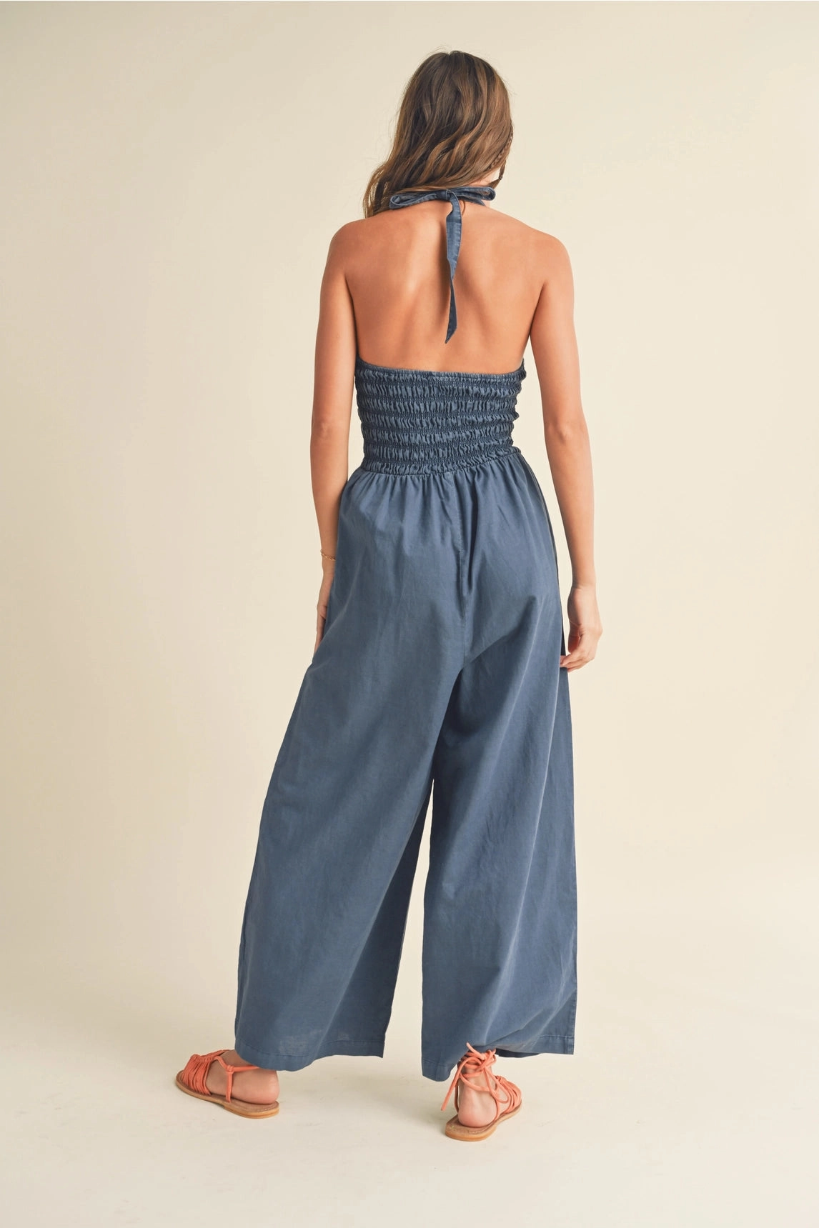 Smocked Denim Jumpsuit - Blue Comfy Wardrobe